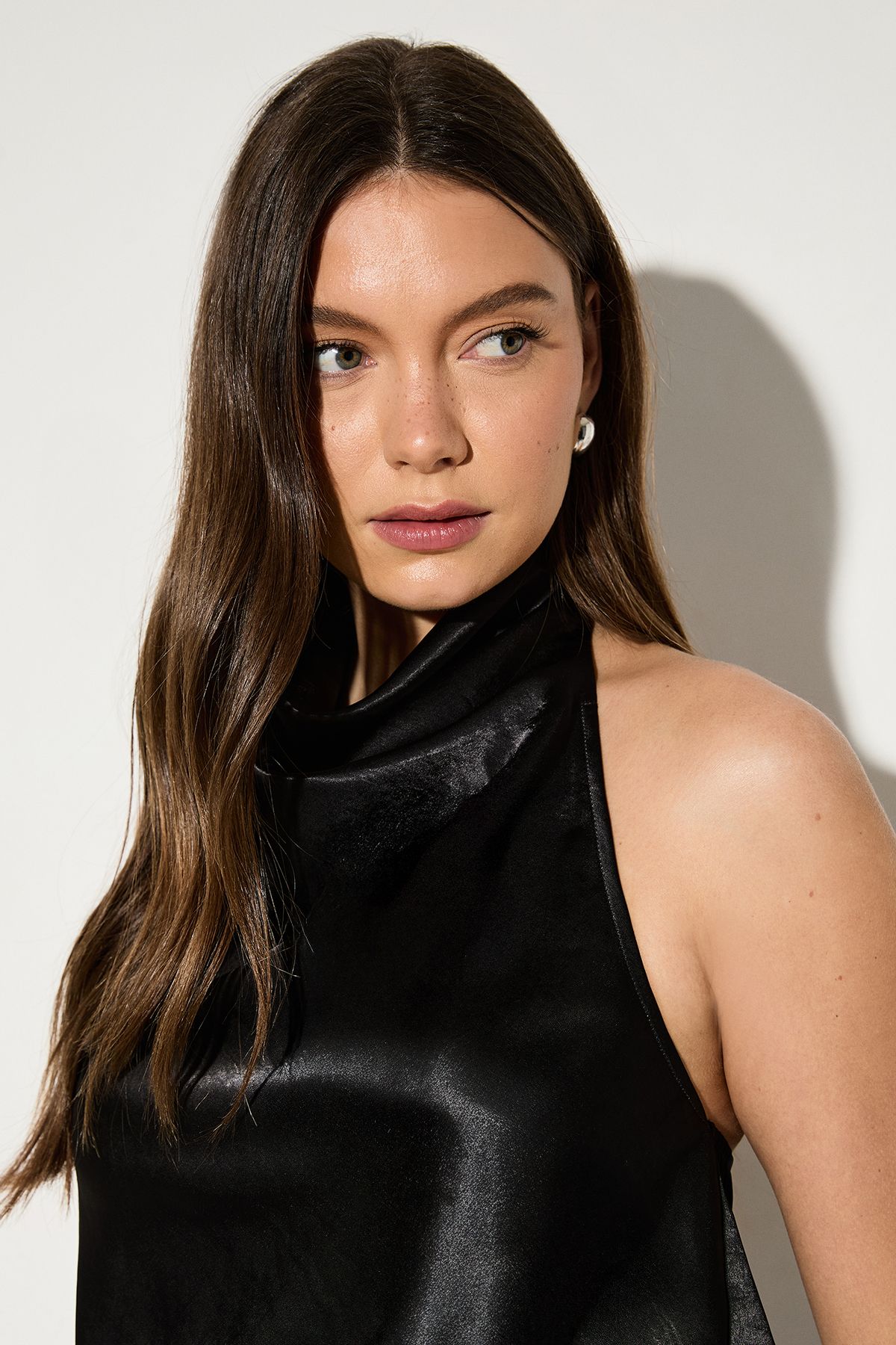 MissPap Premium Satin Draped Crop Top Black image 4