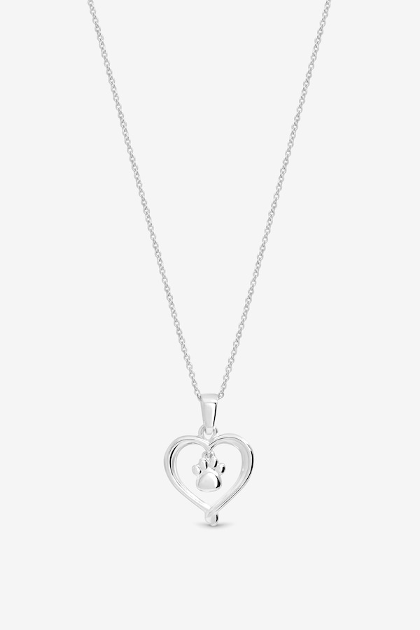 Simply Silver Sterling Silver 925 Polished Heart and Pawprint Pendant