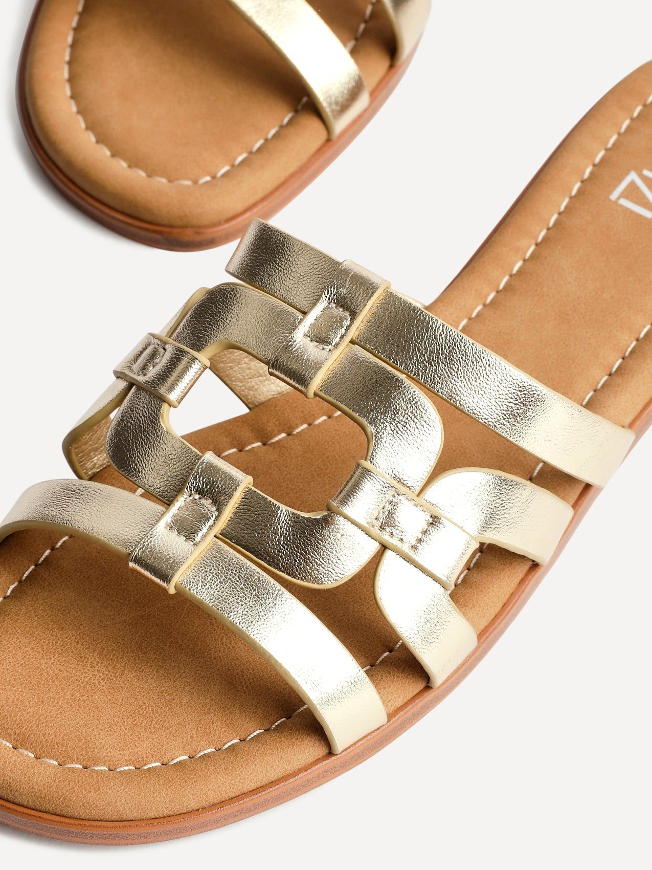 Linzi Lupita Gold Faux Leather Linked Flat Slider Sandal image 4