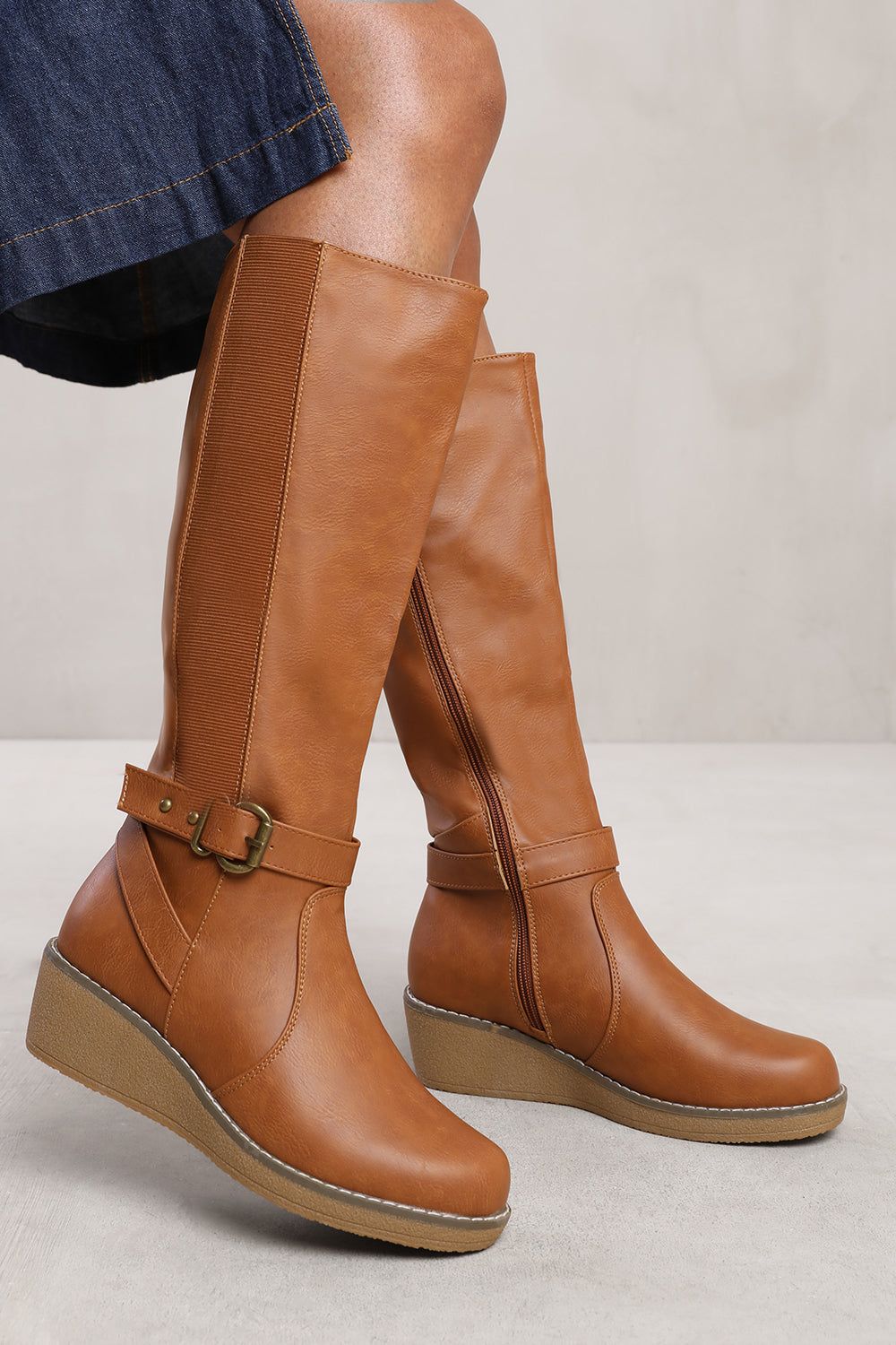Where's That From 'Jacinta' Wedge Heel Knee High Boots With Elastic Panel image 2