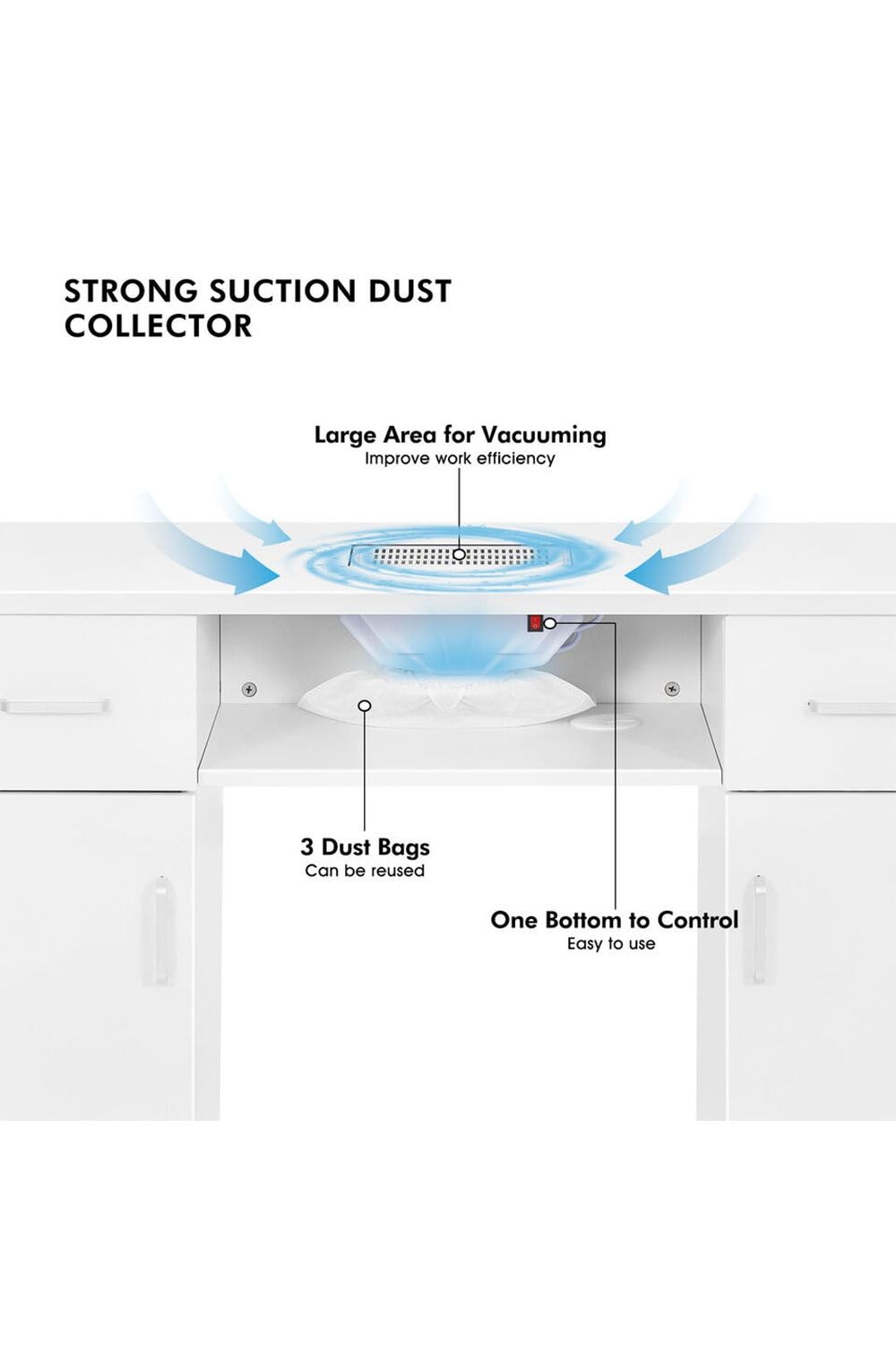 SHEONLY Wheeled Manicure Table with Electric Dust Extractor image 5