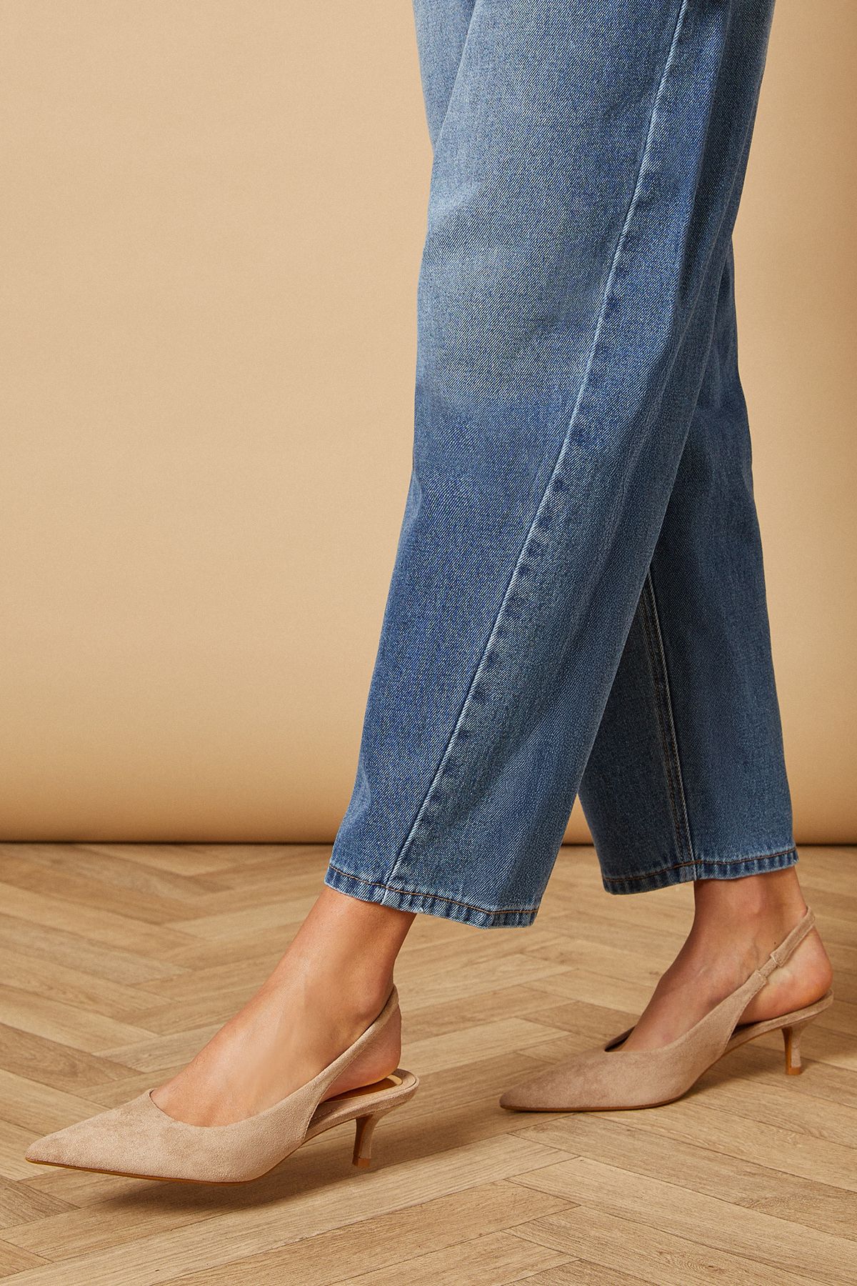 Oasis Adair Faux Suede Slingback Kitten Heel Court Shoes Beige image 3