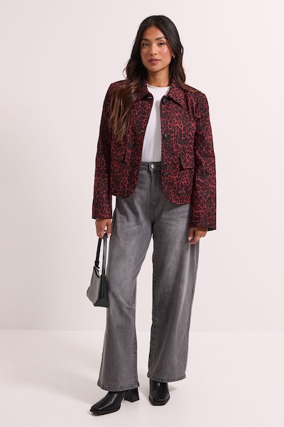 Dorothy Perkins Petite Animal Print Pocket Detail Jacket Red