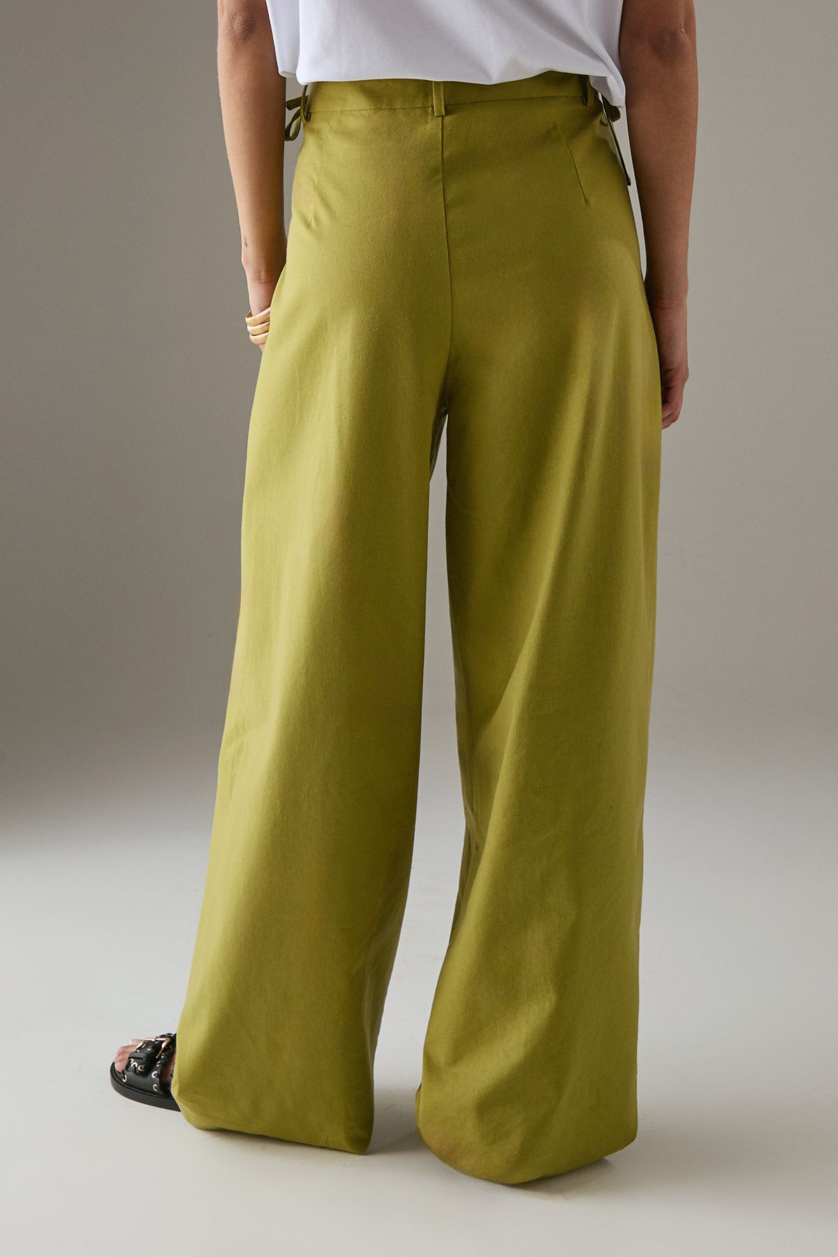 Warehouse Linen Blend Tailored Trousers Olive image 3