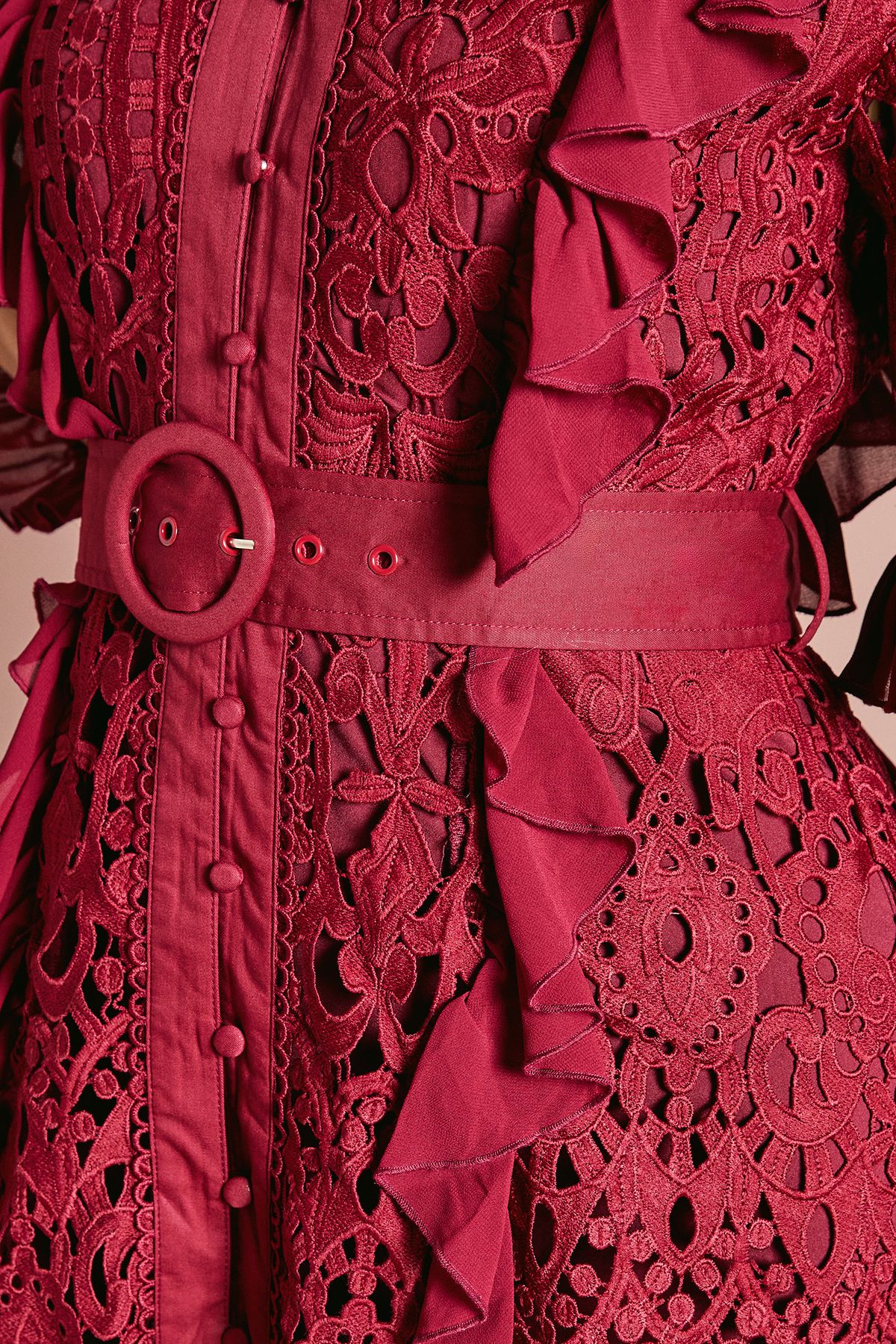 Coast Lace Ruffle Shirt Dress With Tie Burgundy image 5