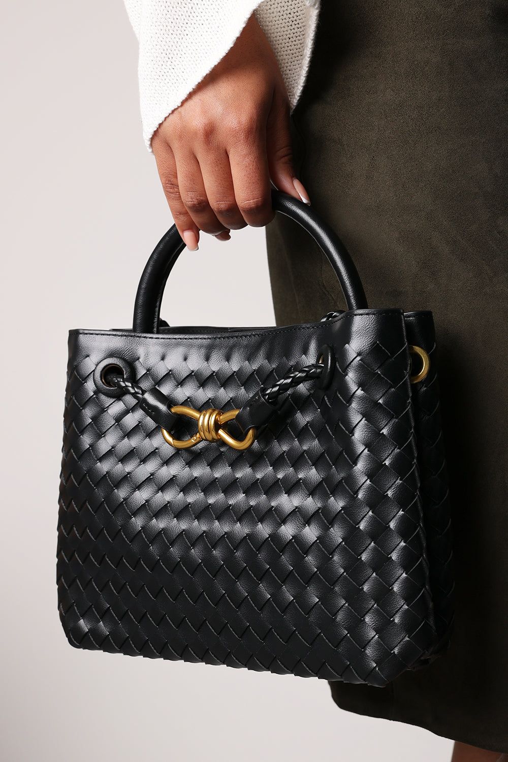 Where's That From 'Luna' Woven Leather Tote Bag With Gold Detail image 8