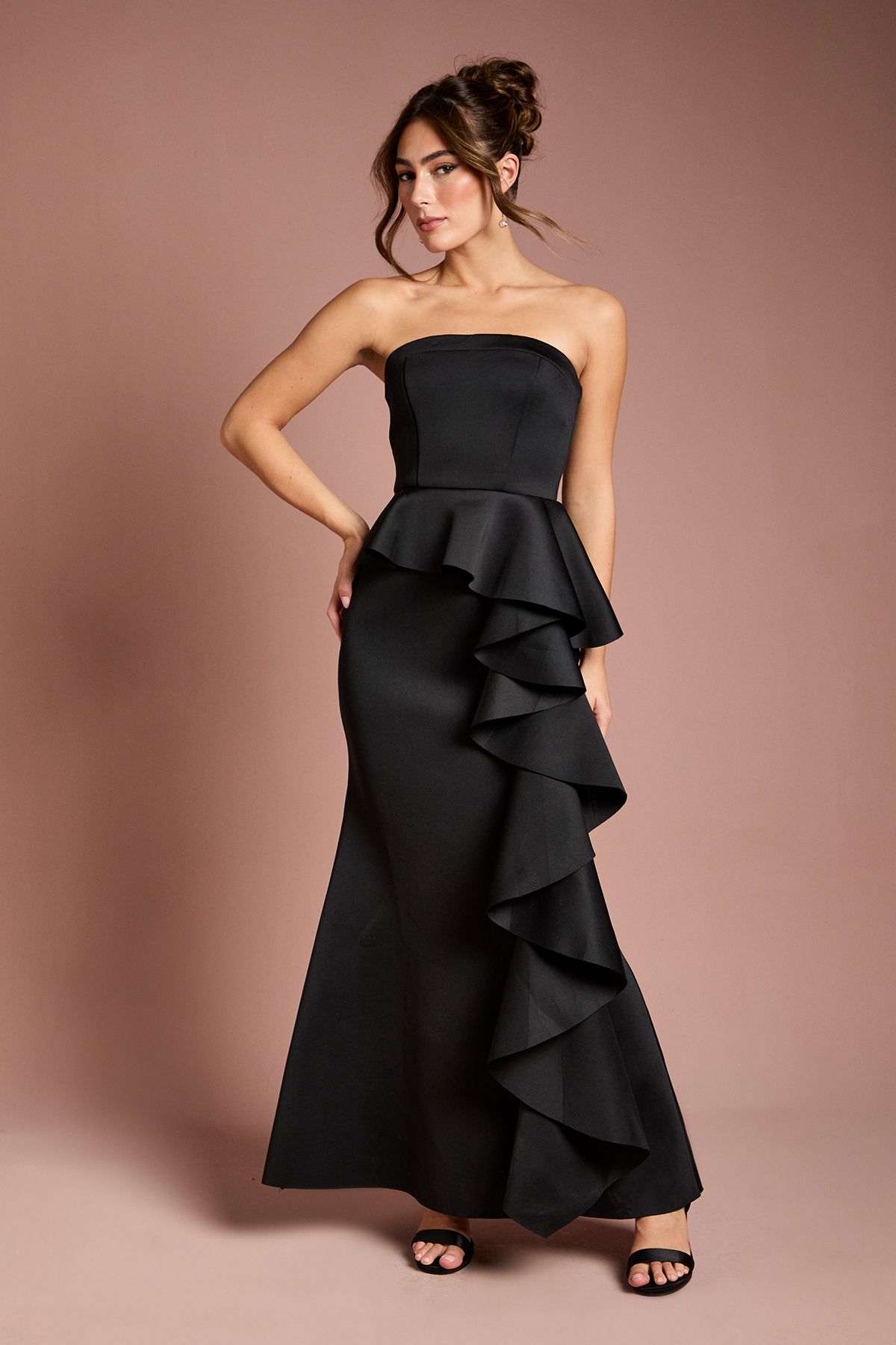 Coast Bandeau Ruffle Stretch Crepe Maxi Dress Black image 1