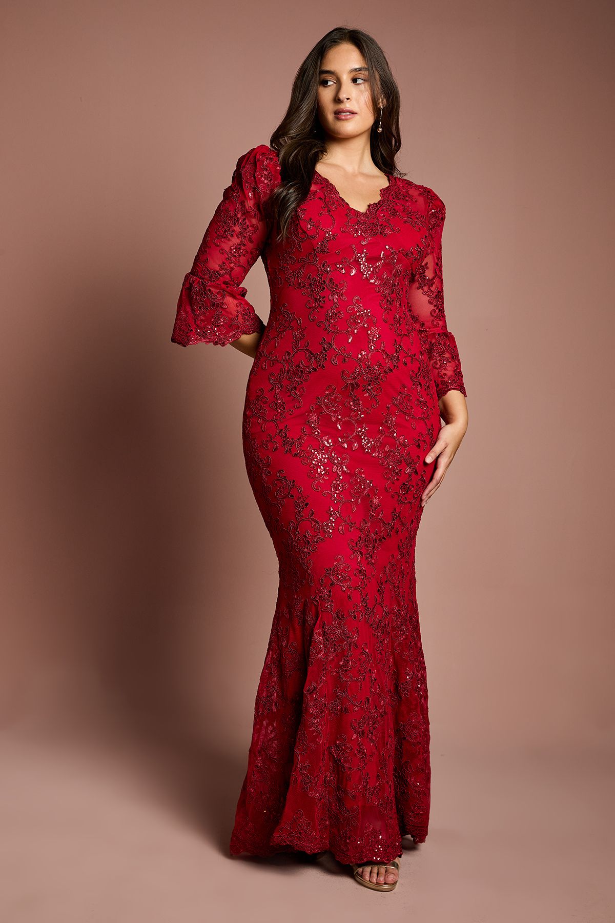 Coast Plus Size Sequin Bodycon Maxi Dress Red image 1