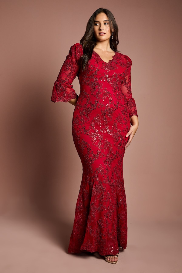 Coast Plus Size Sequin Bodycon Maxi Dress Red