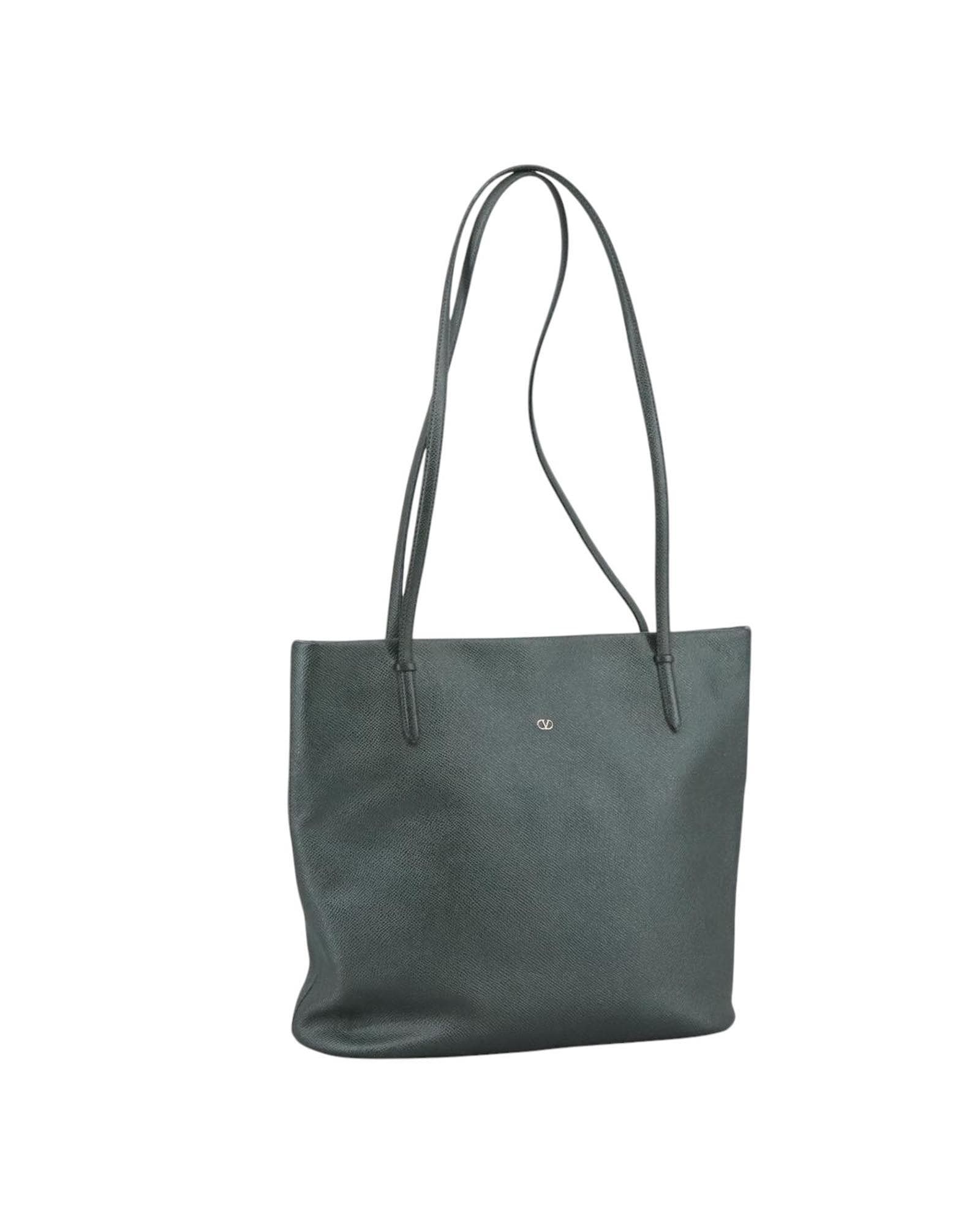 Valentino Preloved Pebbled Leather Tote Wo - Gray Tote Bags
