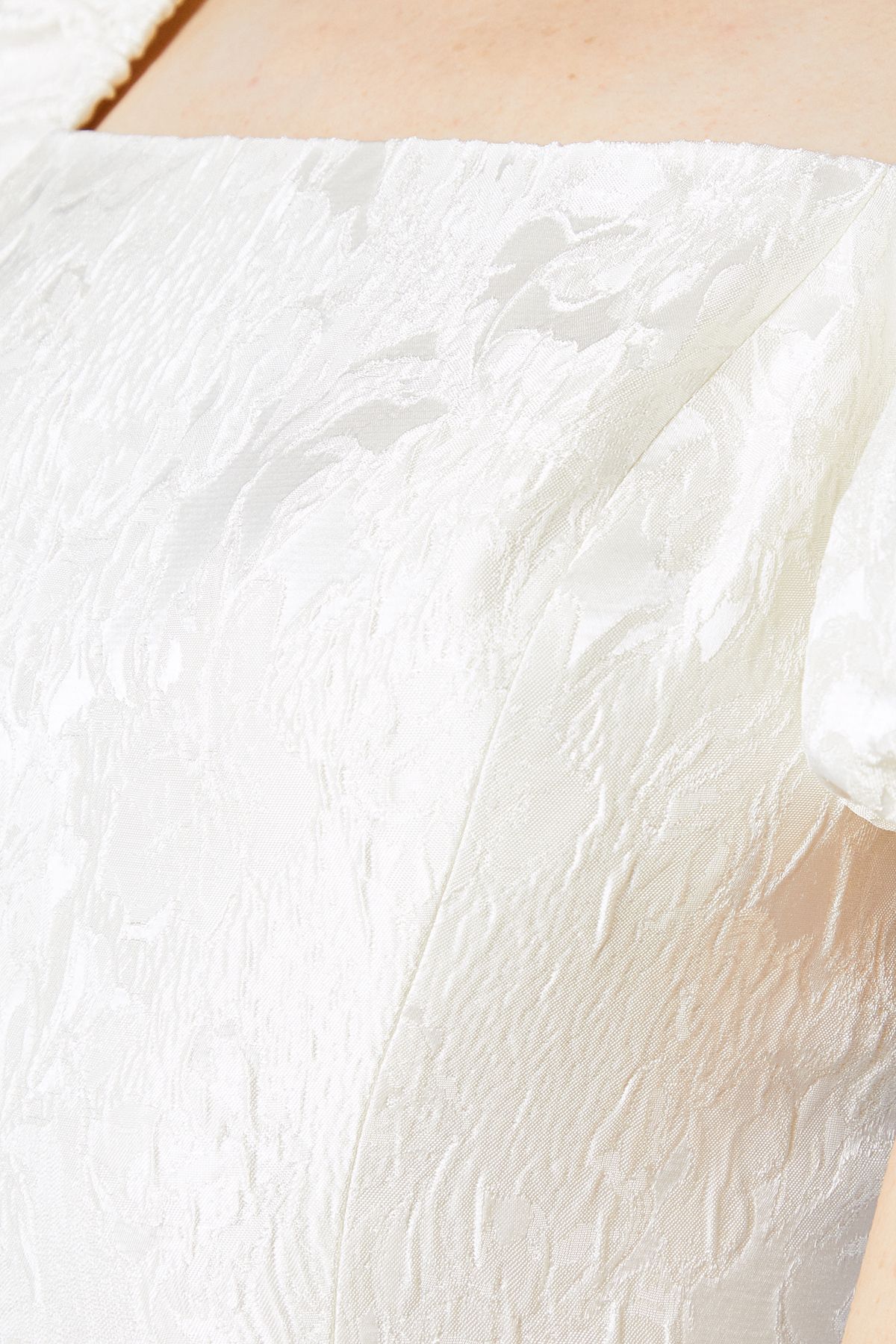 Oasis Tiered Puff Sleeve Jacquard Wedding Dress Ecru image 5