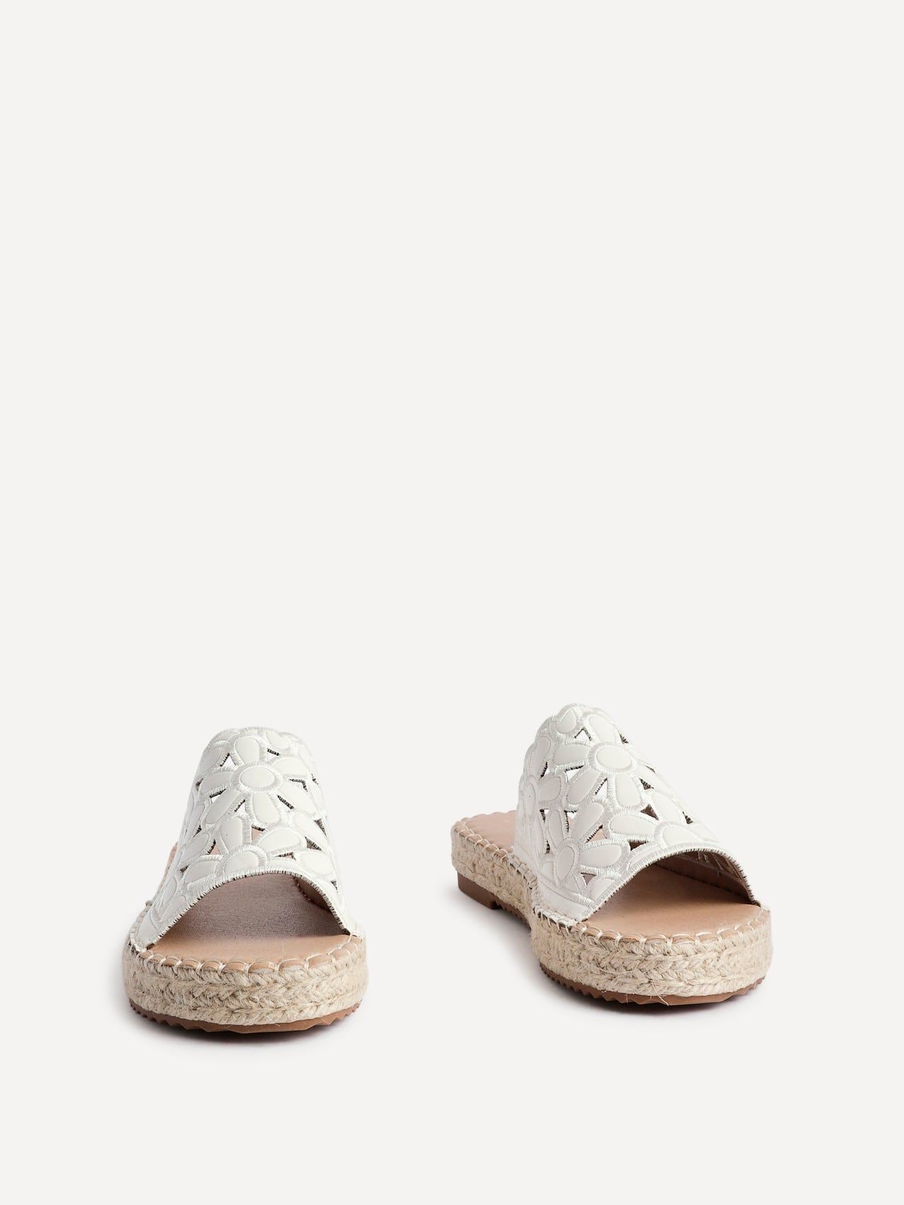 Linzi Parade White Faux Leather Floral Espadrille Flatform Slider image 3