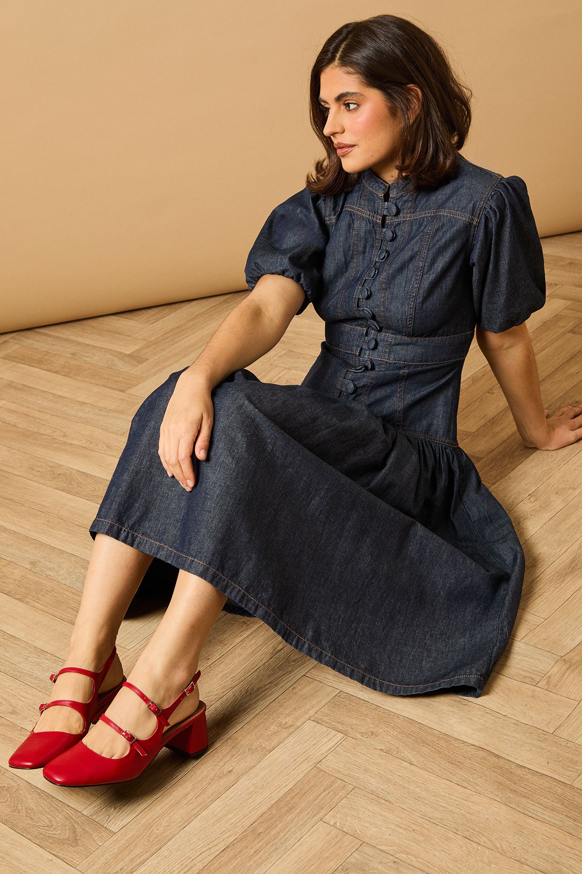 Oasis Imorina Faux Leather Double Mary Jane Slingback Medium Block Heeled Shoes Red image 2