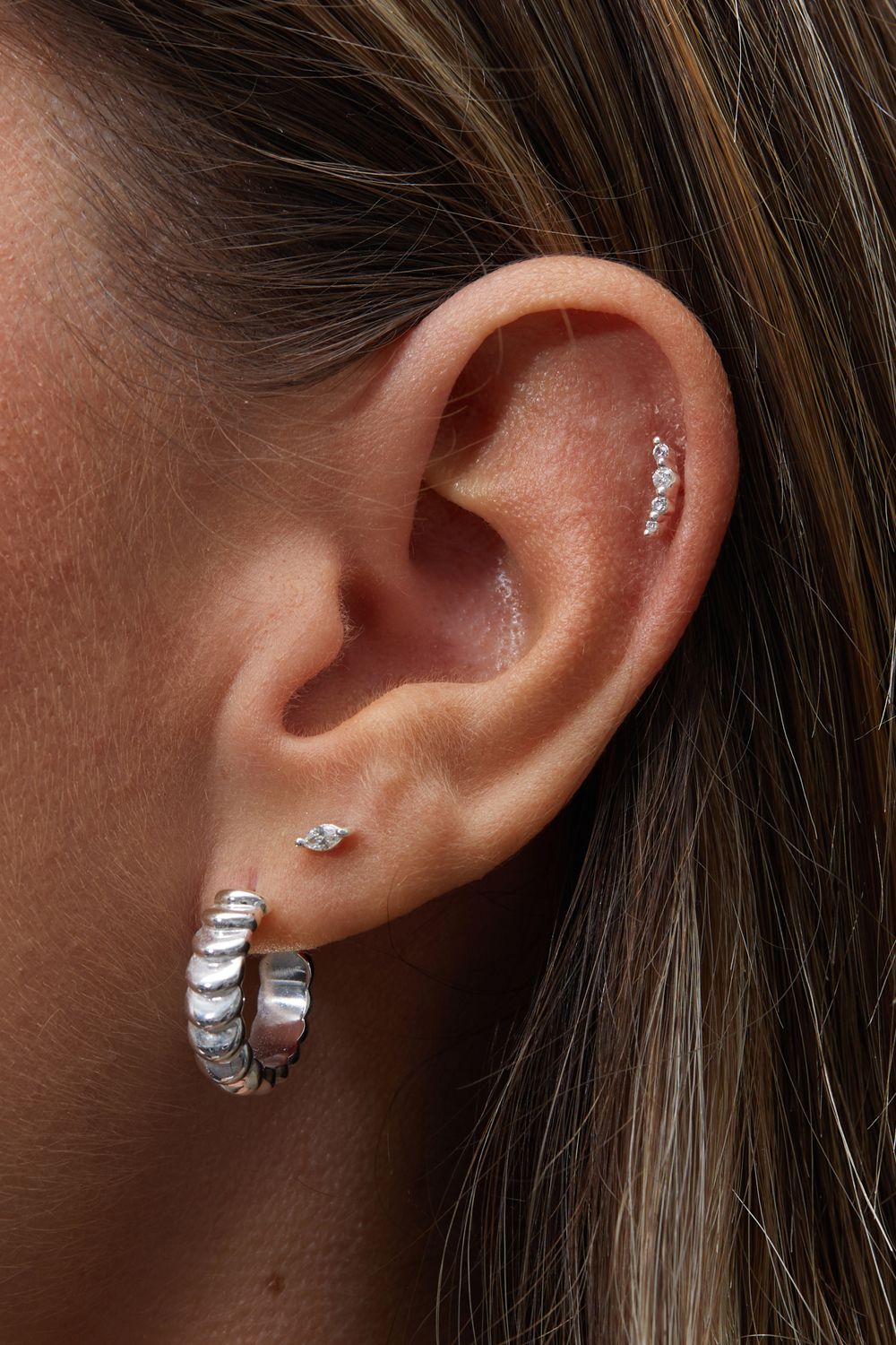 Inicio Silver Plated Recycled Cubic Zirconia Mini Navette Stud Earrings - Gift Pouch image 2