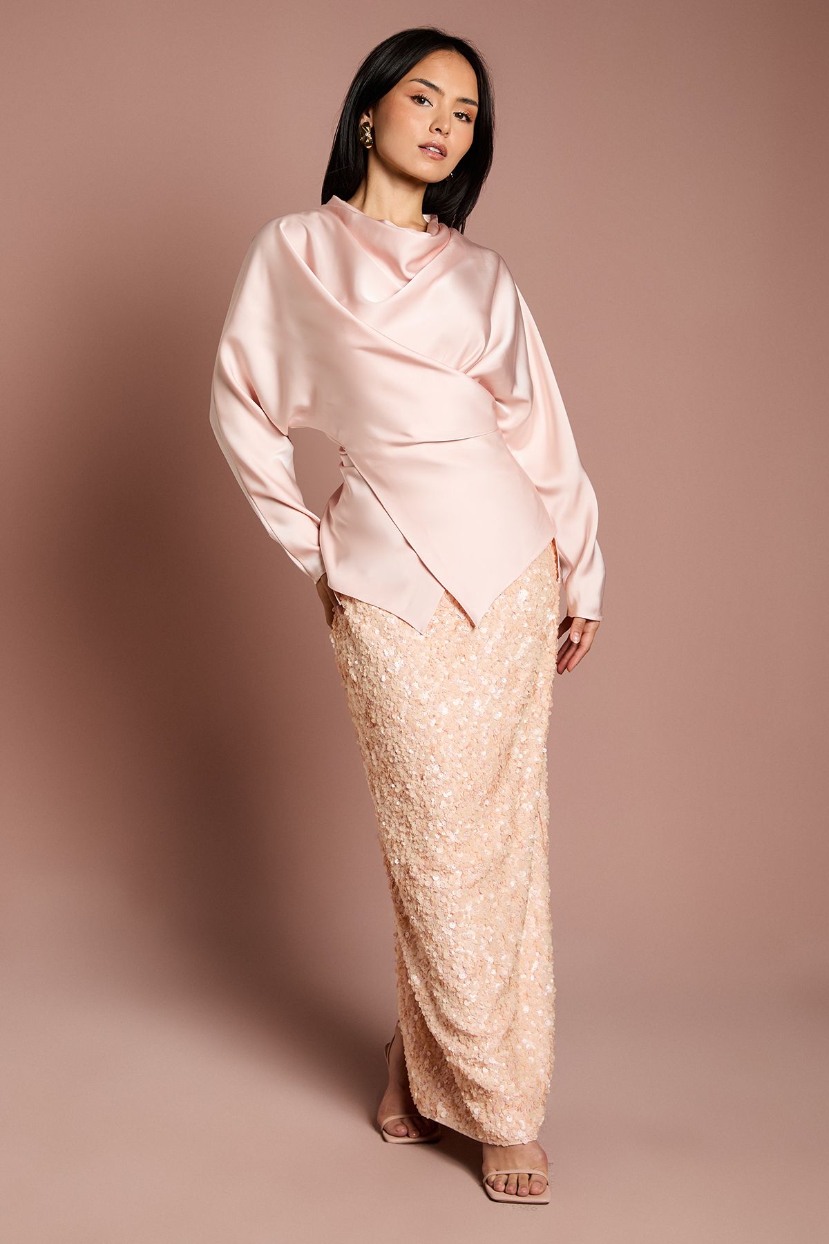 Coast Petite Sequin Column Maxi Skirt Champagne
