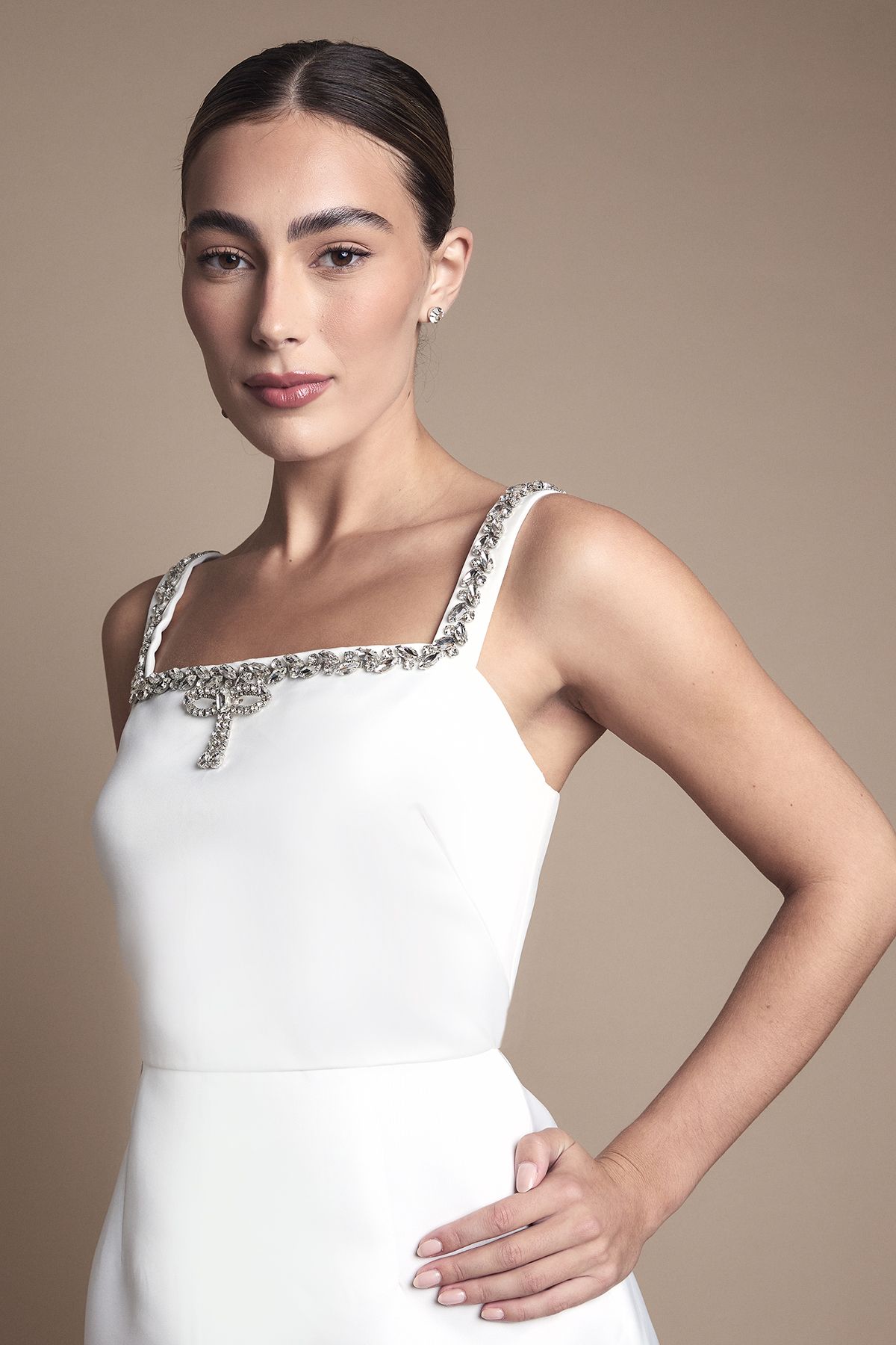 Coast Diamante Bow Trim Mini Wedding Dress Ivory image 3