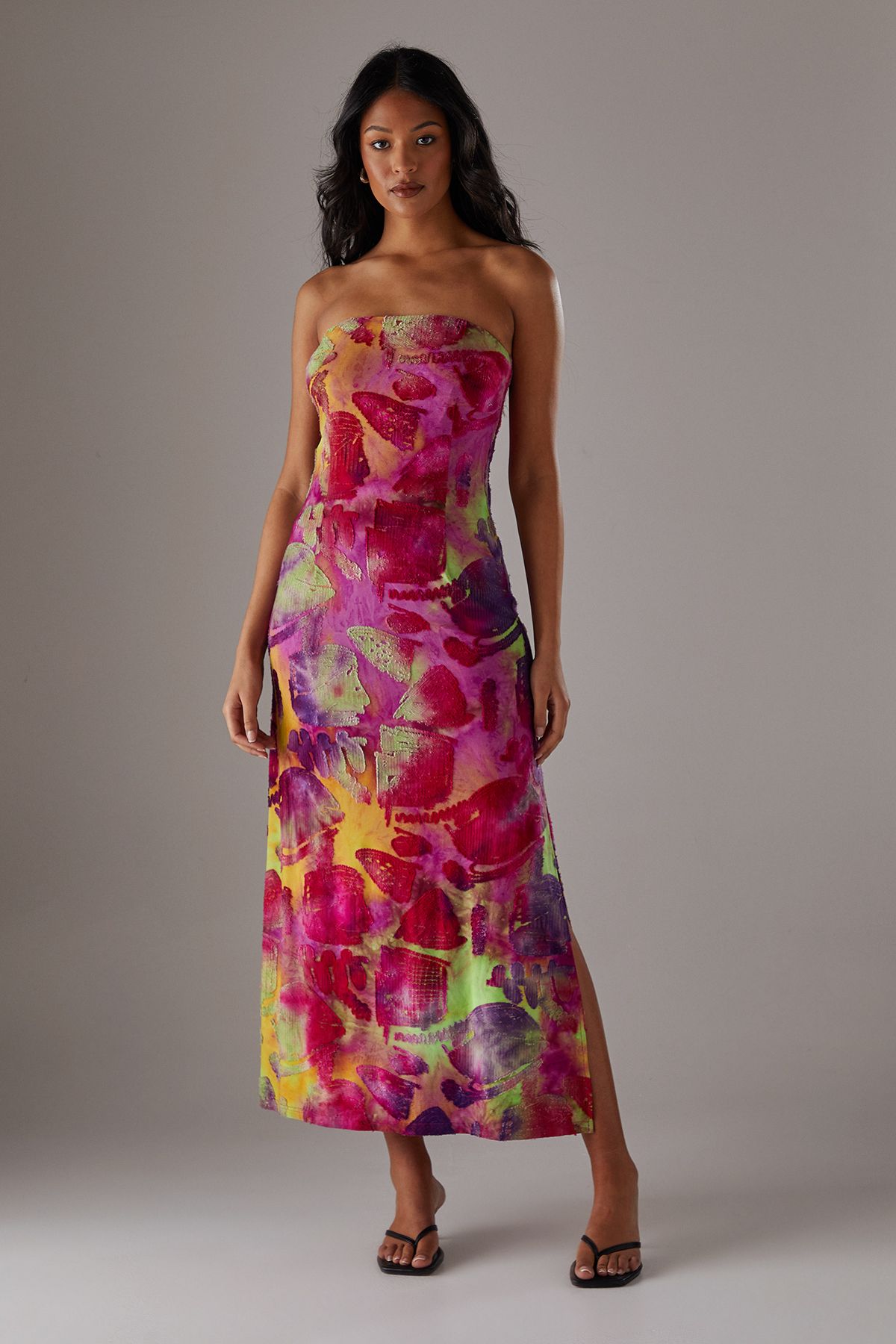 Warehouse Burnout Bandeau Maxi Dress Pink image 3