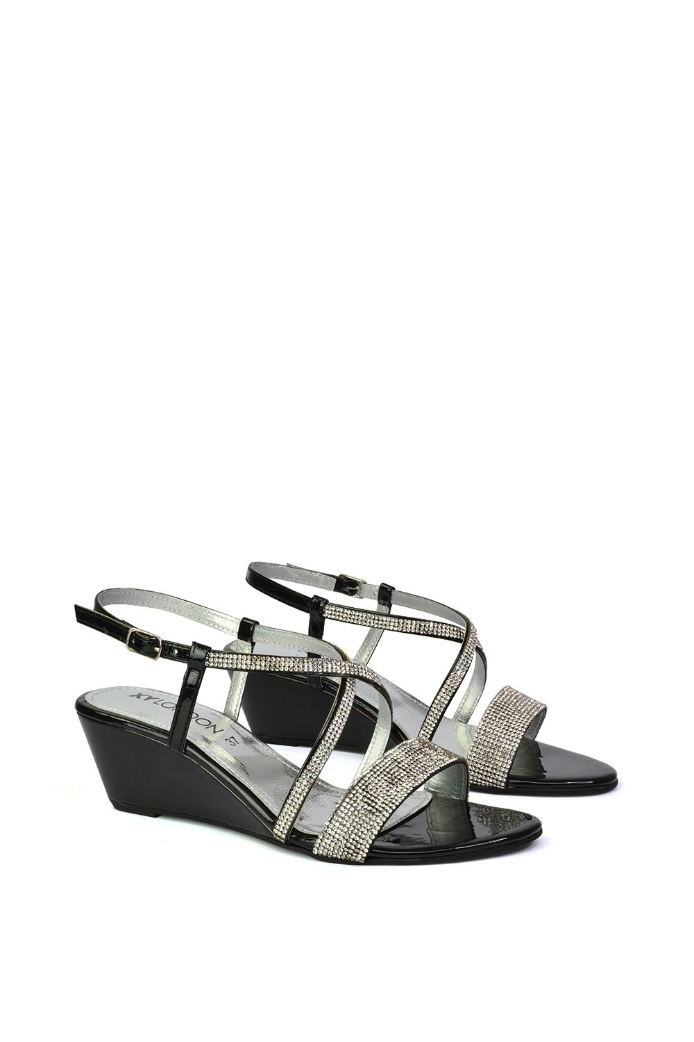XY London 'Ocean' Sparkly Gem Crystal Diamante Ankle Strap Sandal Wedge Heels image 4