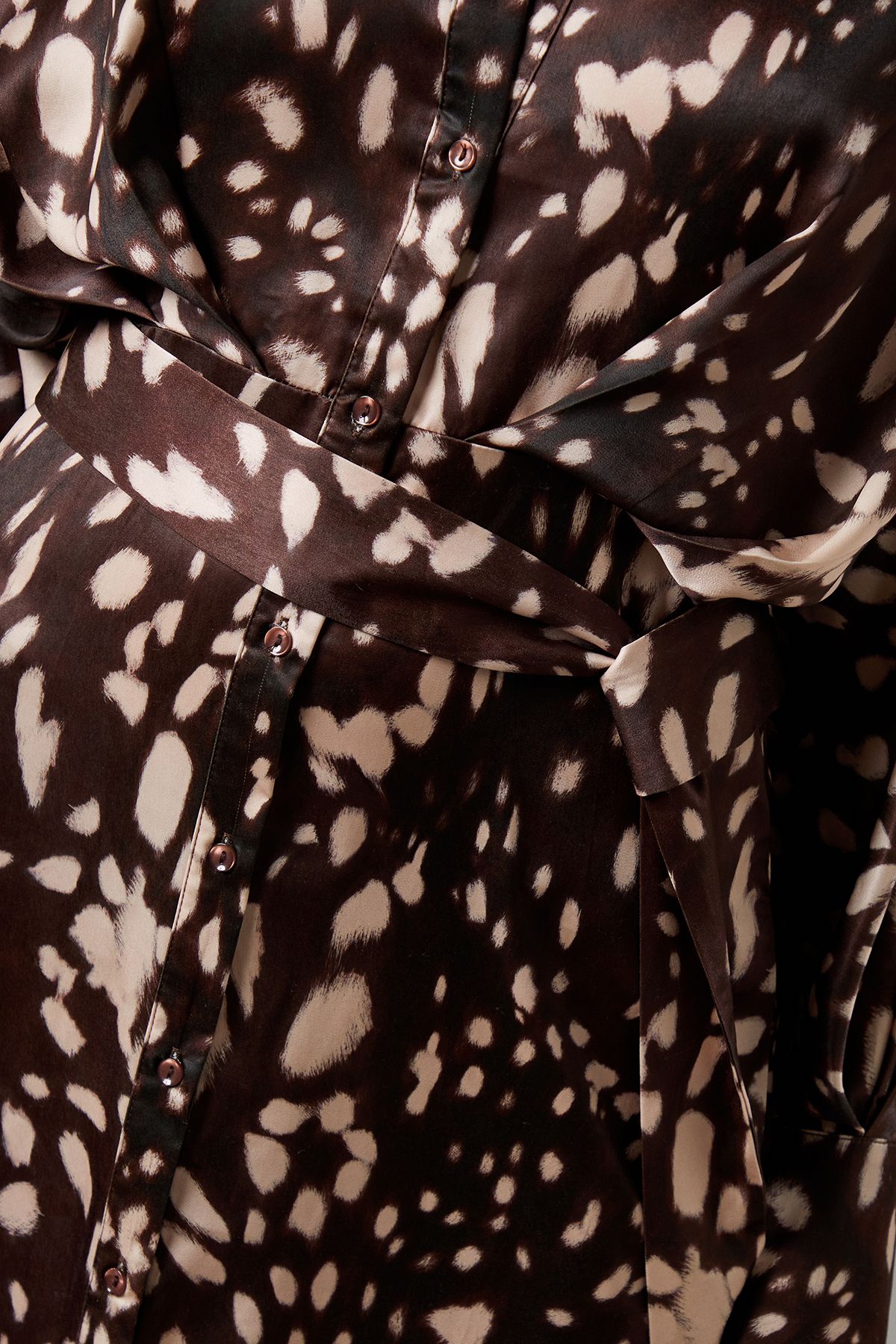 Warehouse Print Satin Batwing Split Side Midi Shirt Dress Animal image 5