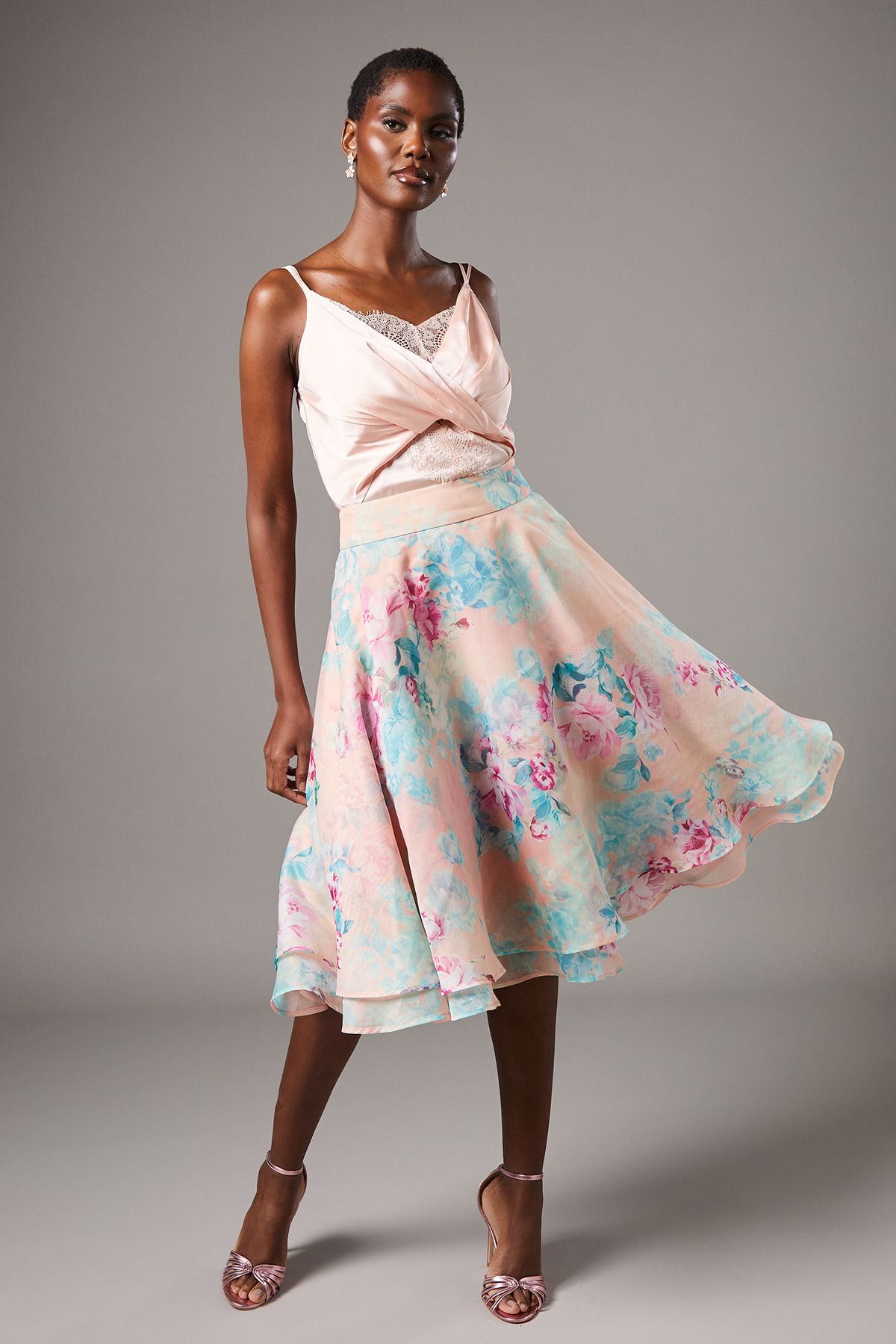Coast Organza Floral Midi Skirt Peach image 1
