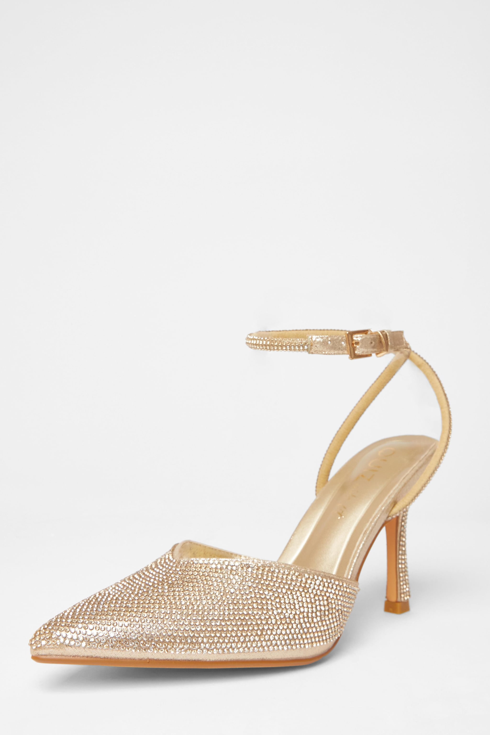 Quiz Gold Wide Fit Embellished Court Heels image 1