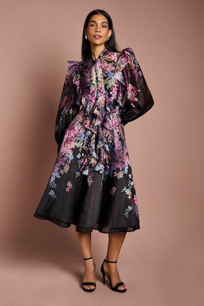 Coast Long Sleeve Frill Trim Organza Blouse With Tie Neck Multi