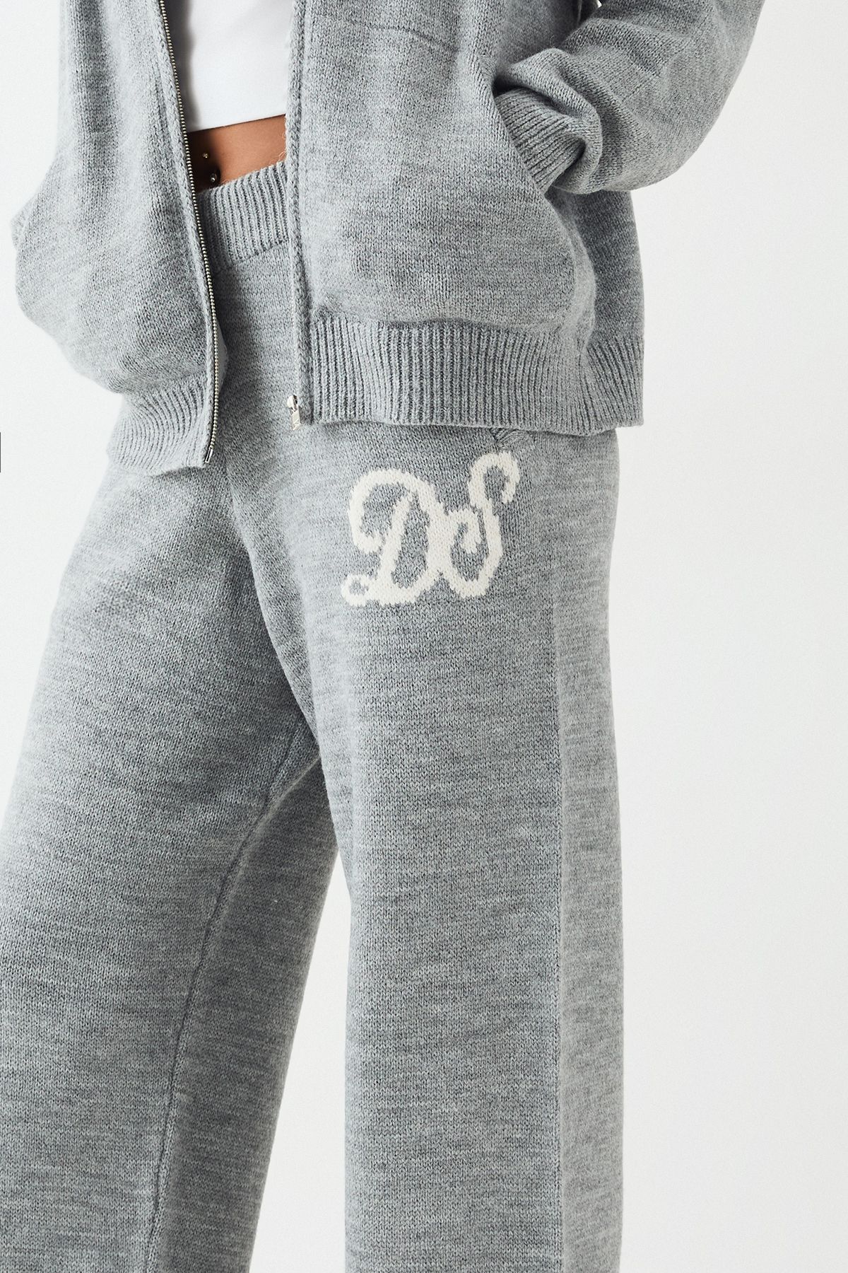 DSGN Studio DSGN Studio Knitted Straight Leg Trouser Grey Marl image 4