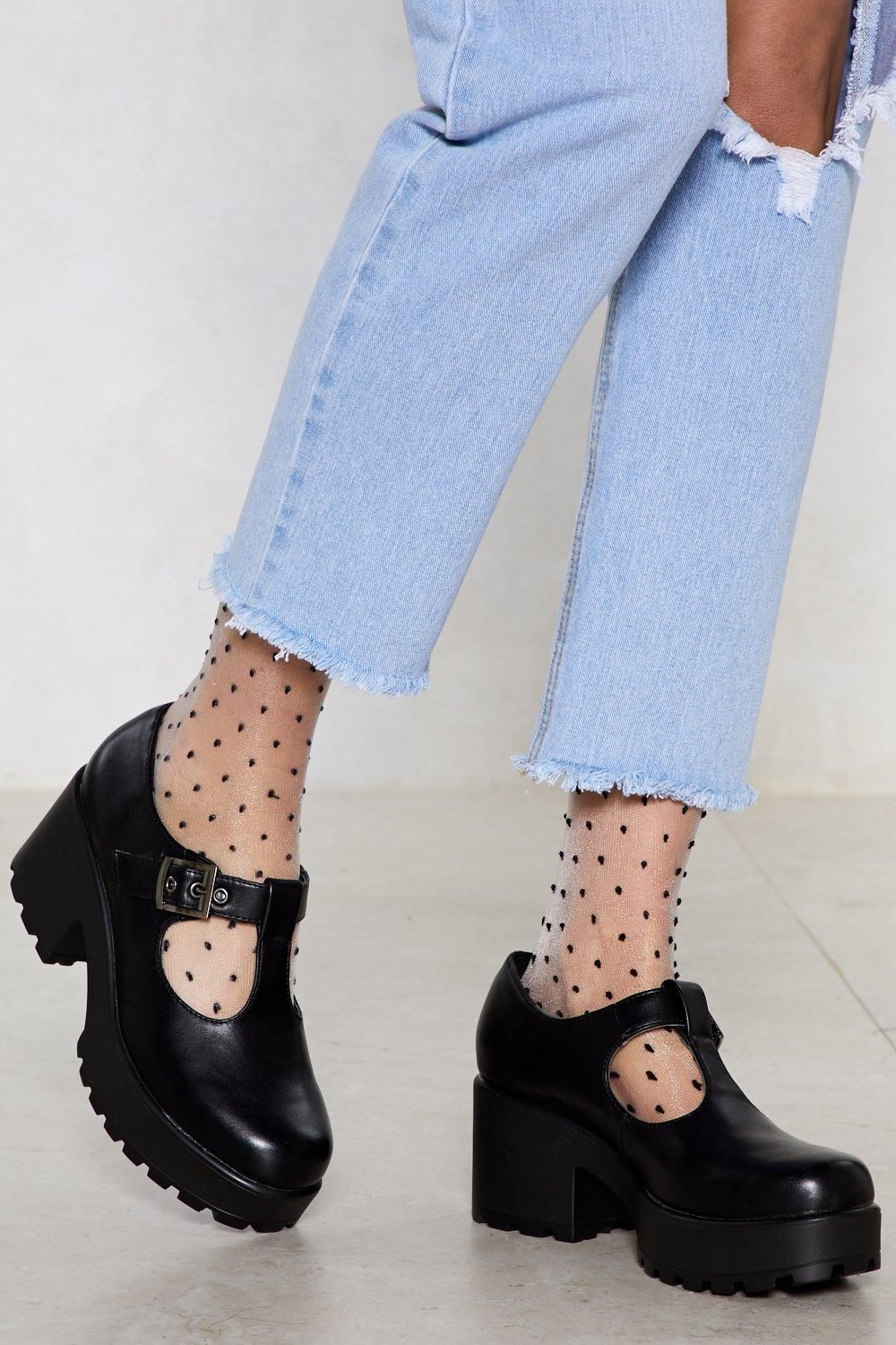 NastyGal Chunky T Strap Platform Mary Jane Shoes Black