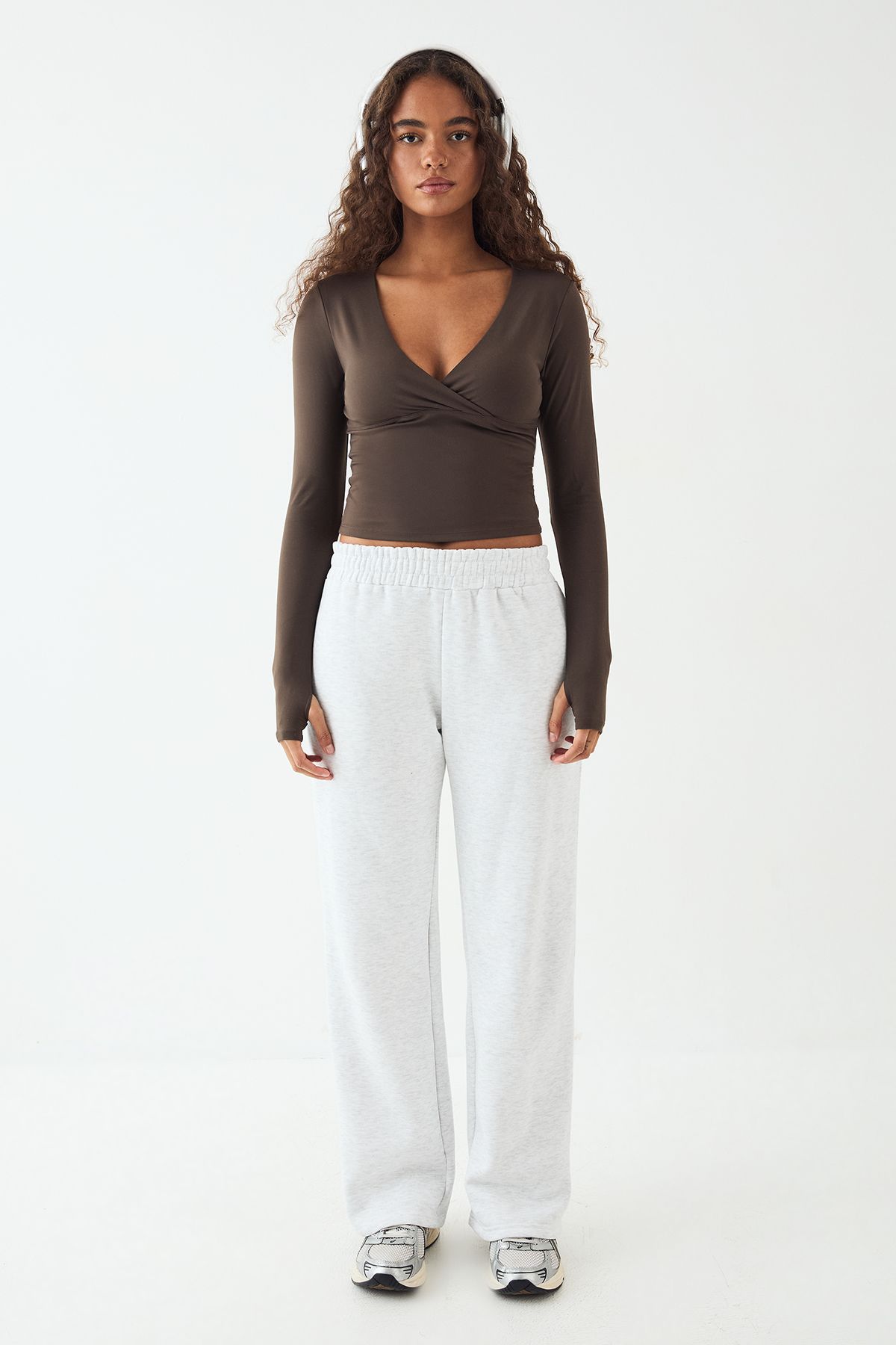 DSGN Studio DSGN Studio Ultra Sculpt Wrap Front Padded Long Sleeve Top Espresso image 5