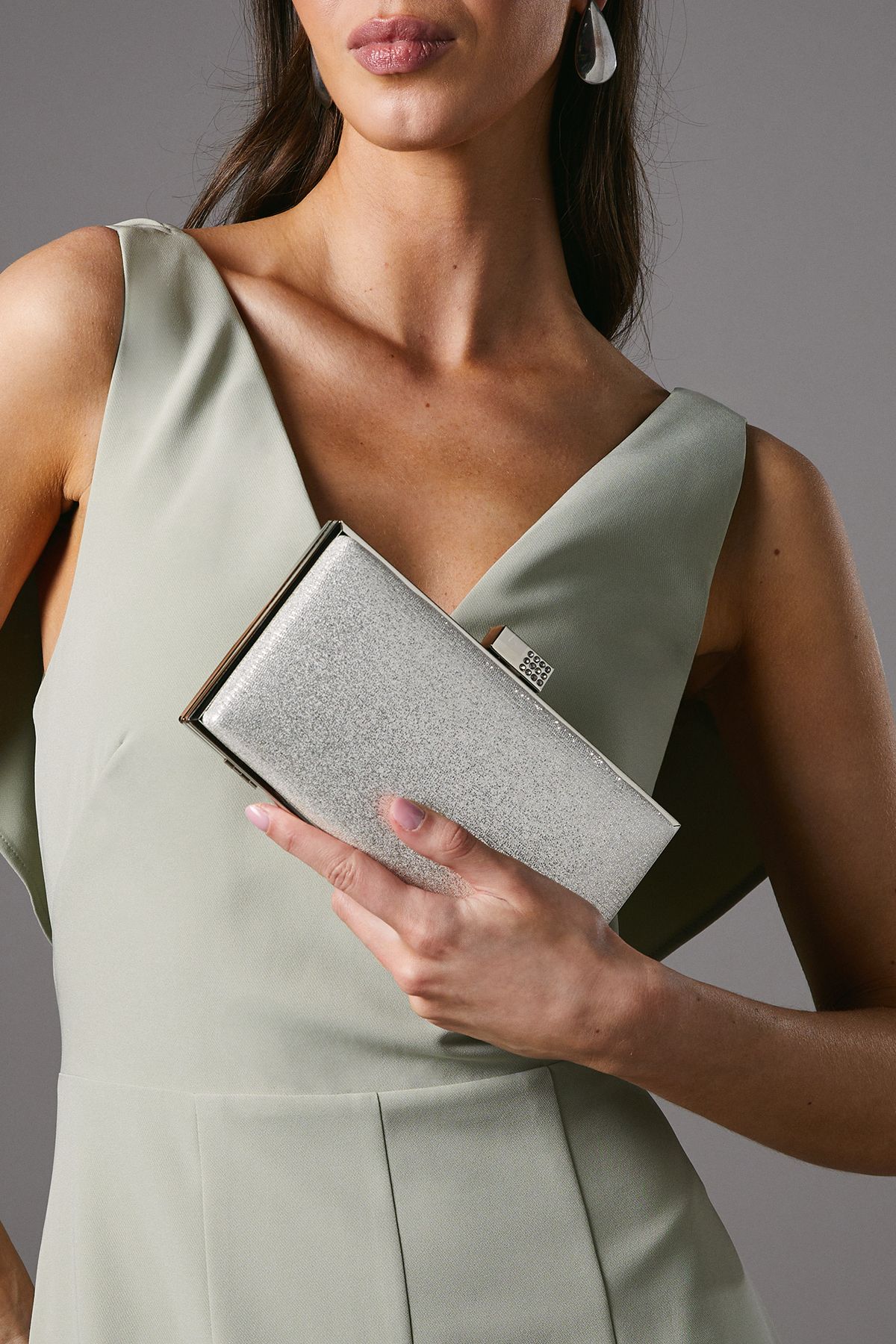 Coast Toulouse Glitter Hard Clutch Bag Silver image 1