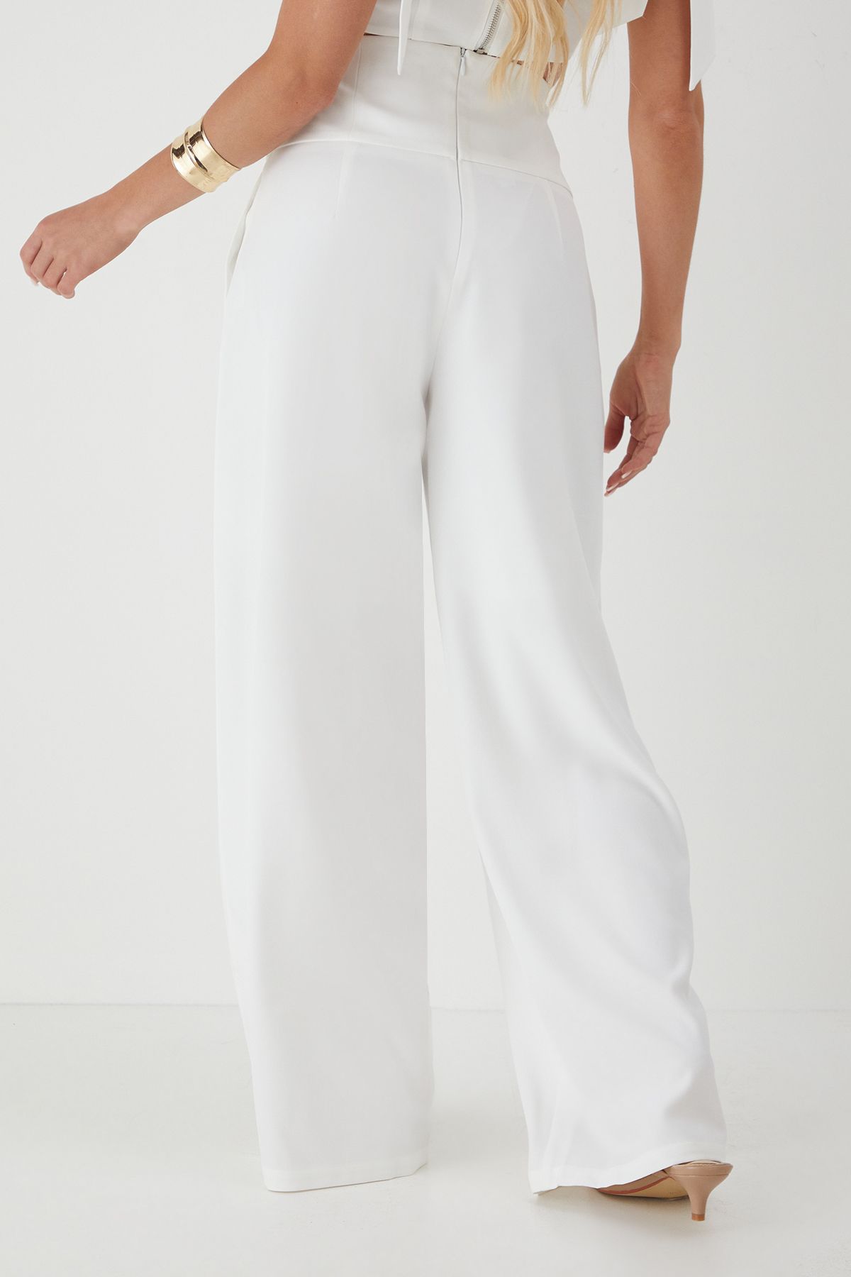 MissPap Corset High Waist Wide Leg Trousers White image 3