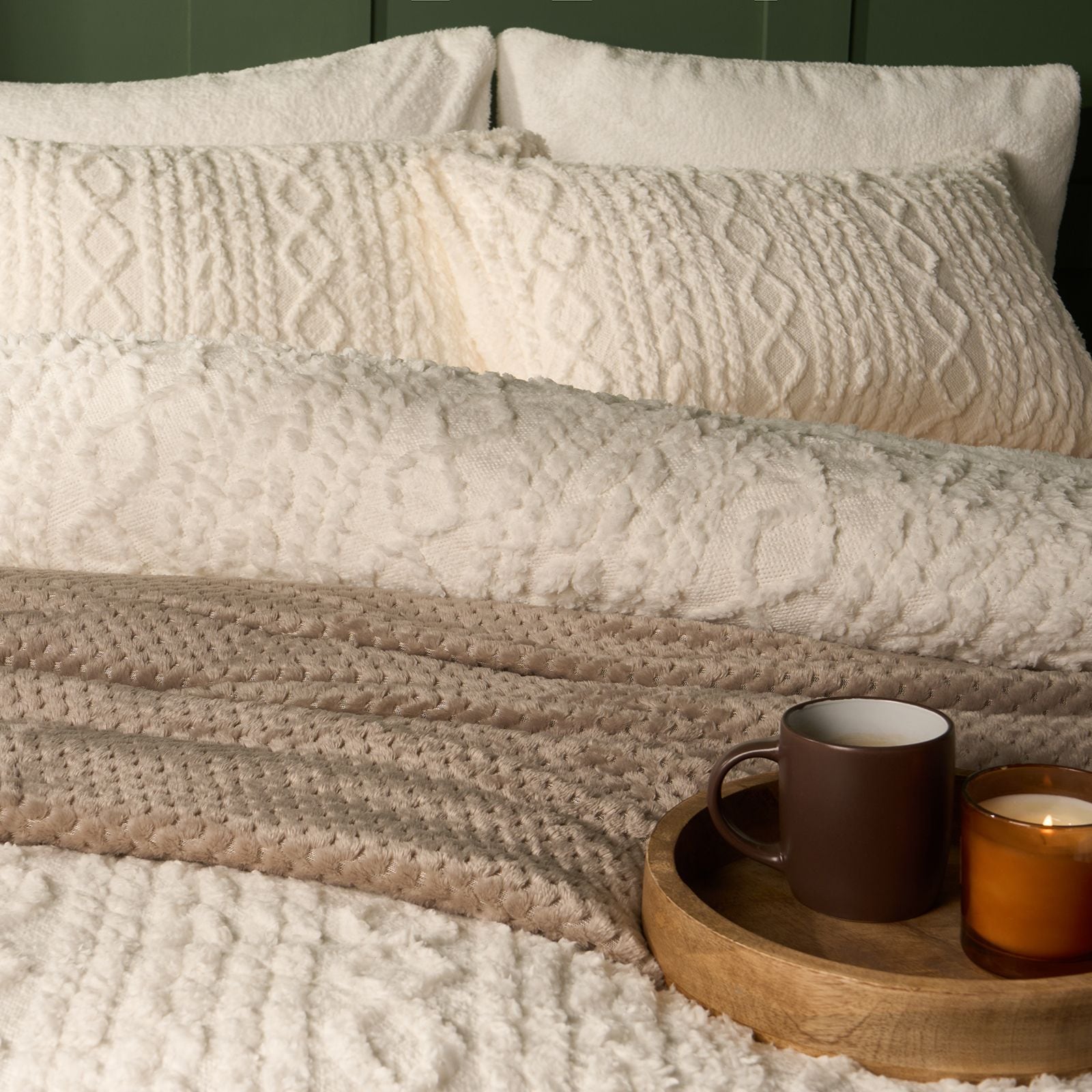 OHS Cable Knit Fleece Duvet Cover Set Warm Reversible Bedding image 4