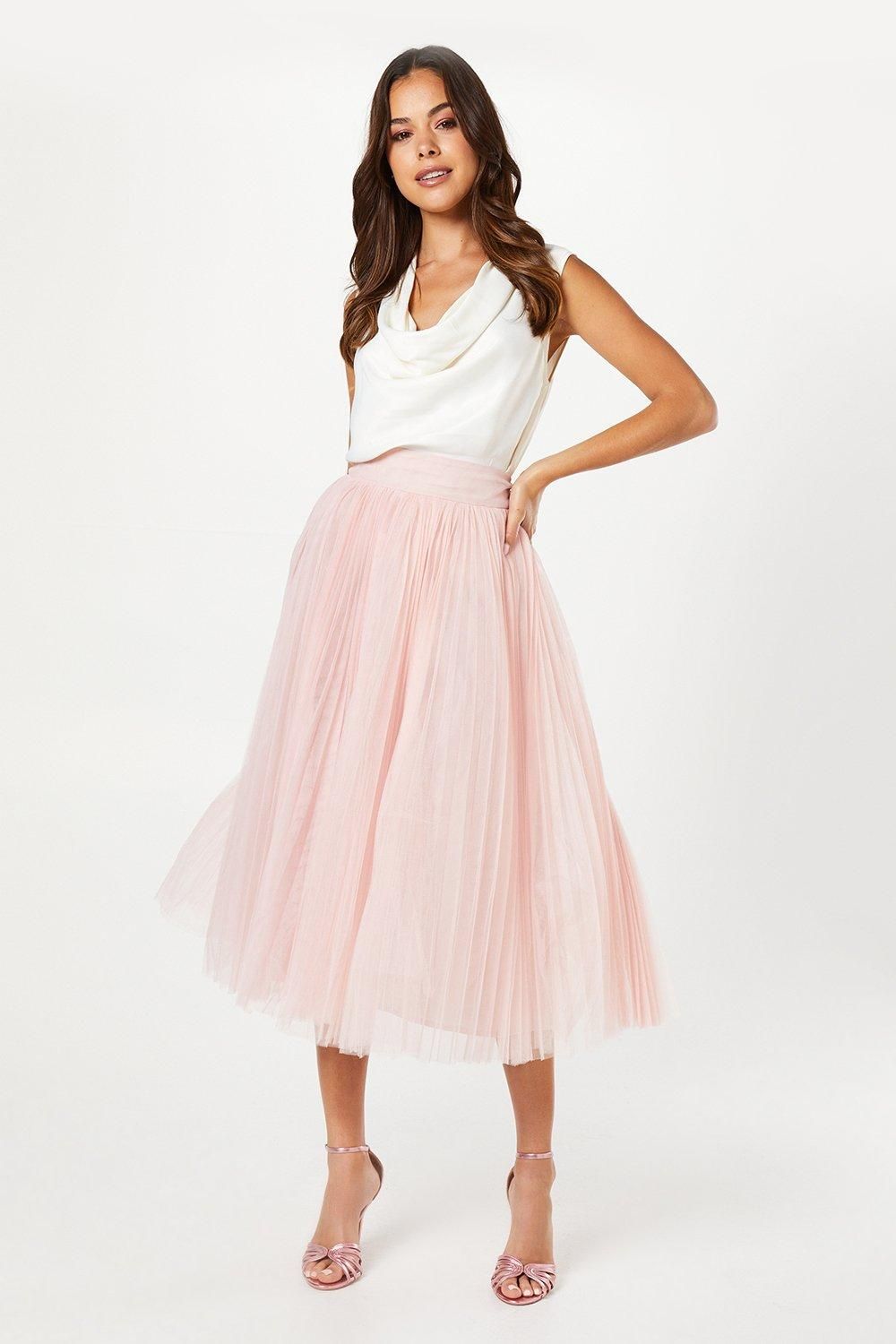 Coast Pleated Mesh Full Midi Skirt Blush image 1