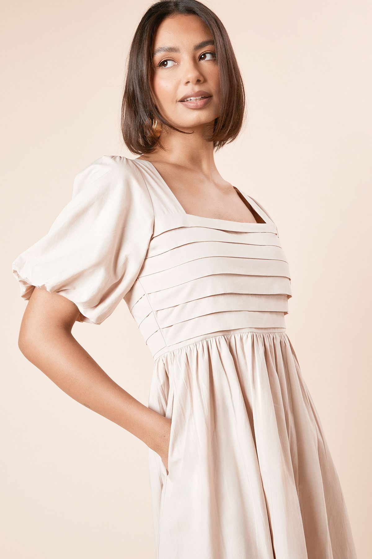 Dorothy Perkins Stone Pleated Bodice Midi Dress Stone image 4