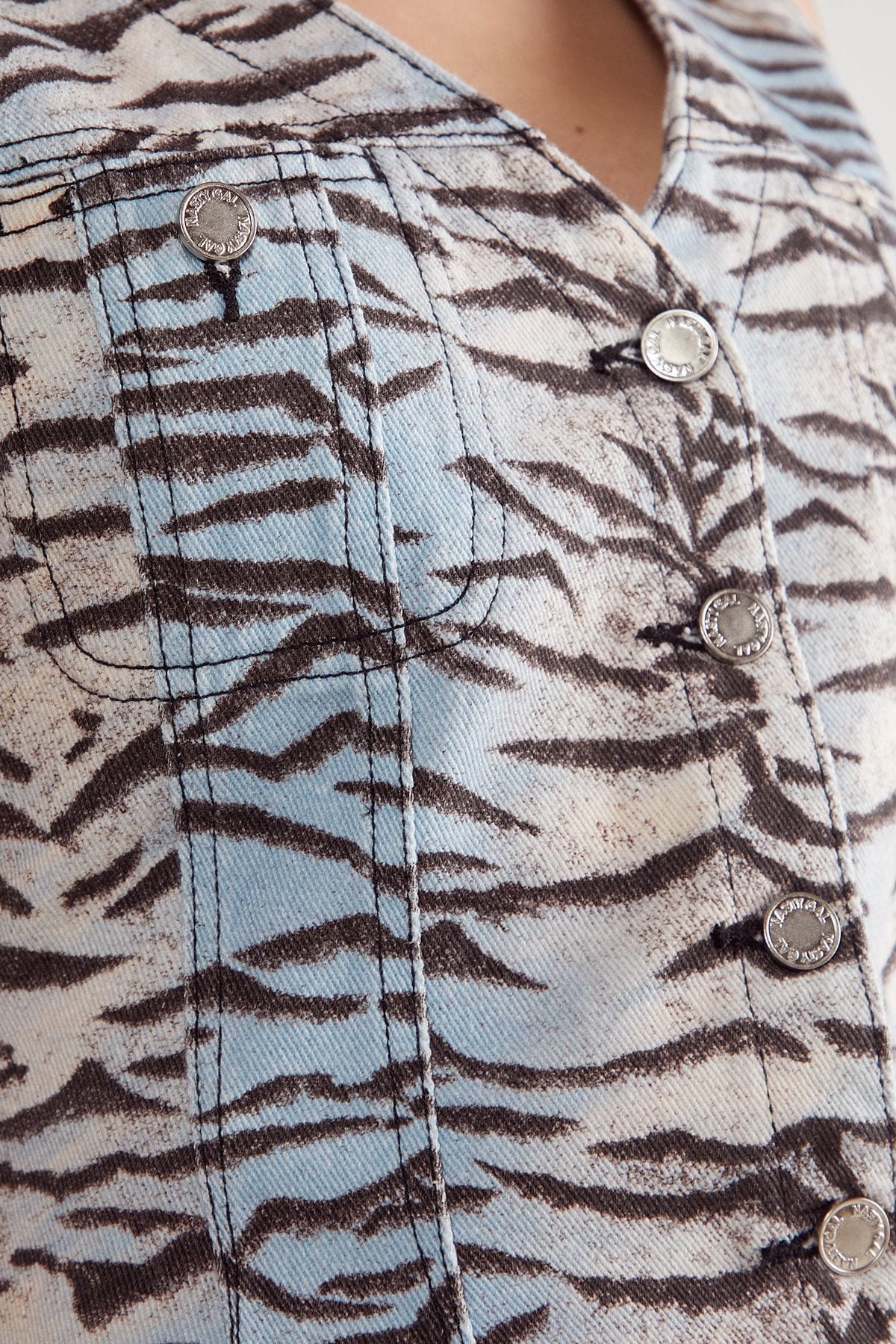 NastyGal Tiger Print Denim Sleeveless Mini Dress Multi image 4