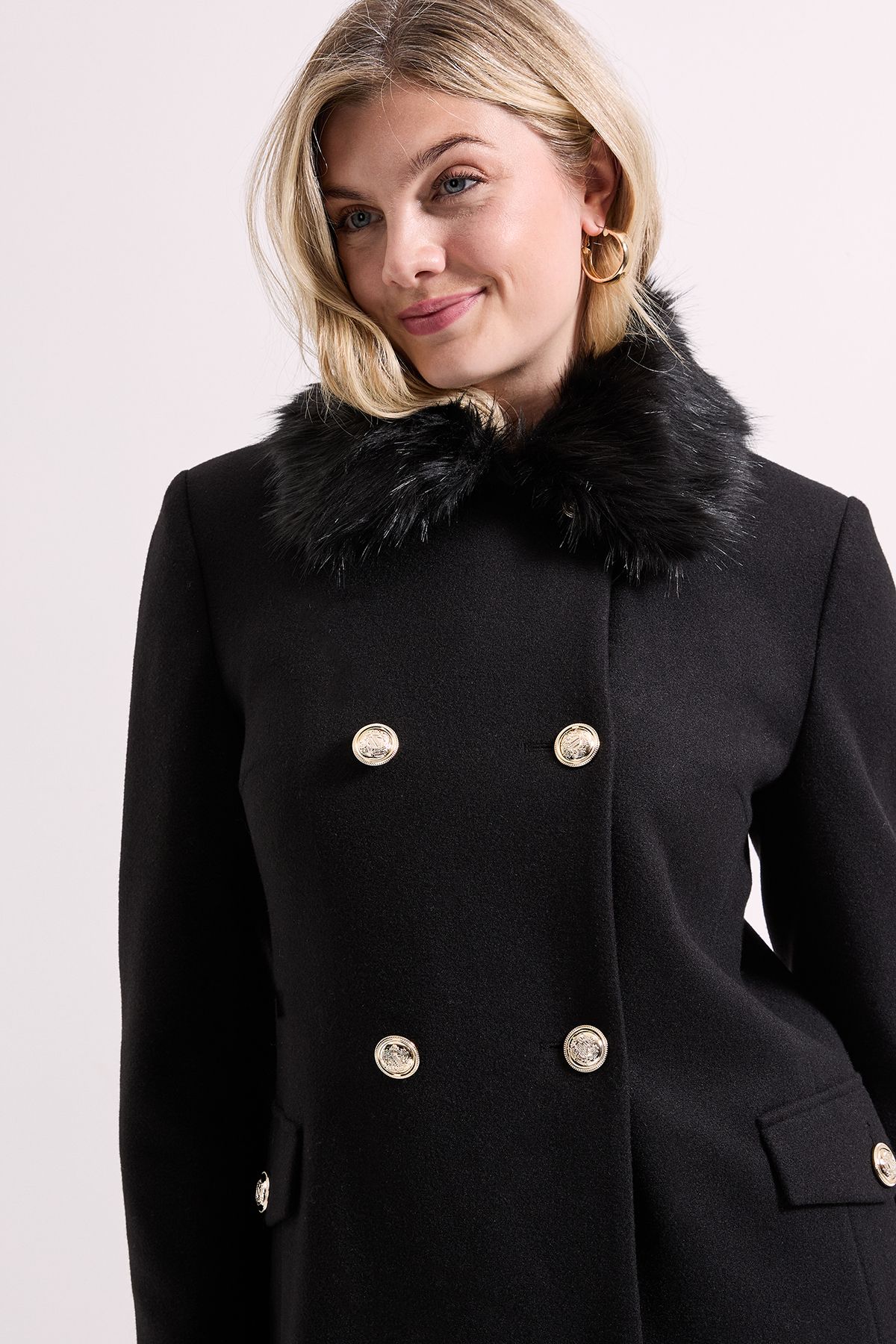 Dorothy Perkins Faux Fur Collar Dolly Coat Black image 4
