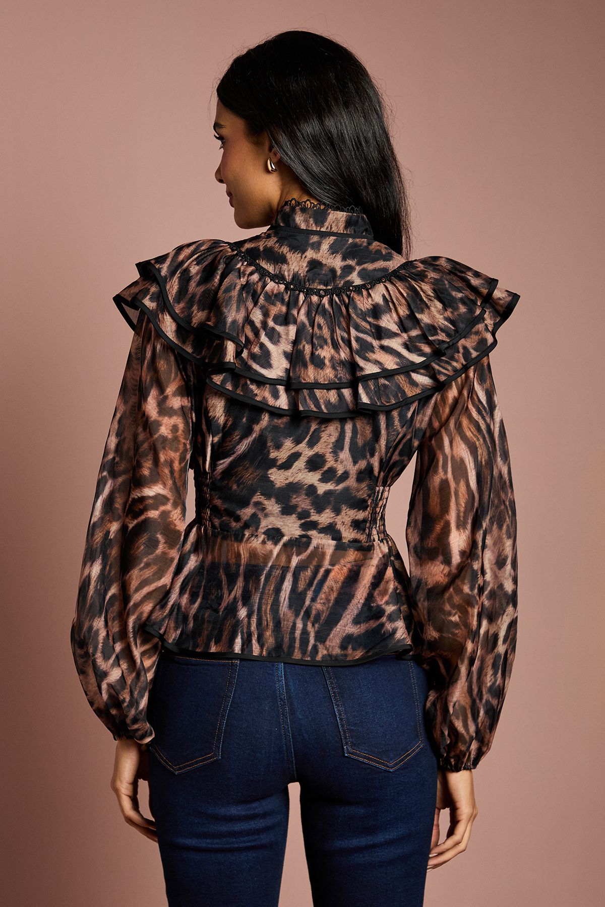 Coast Long Sleeve Leopard Organza Frill Blouse Leopard image 3