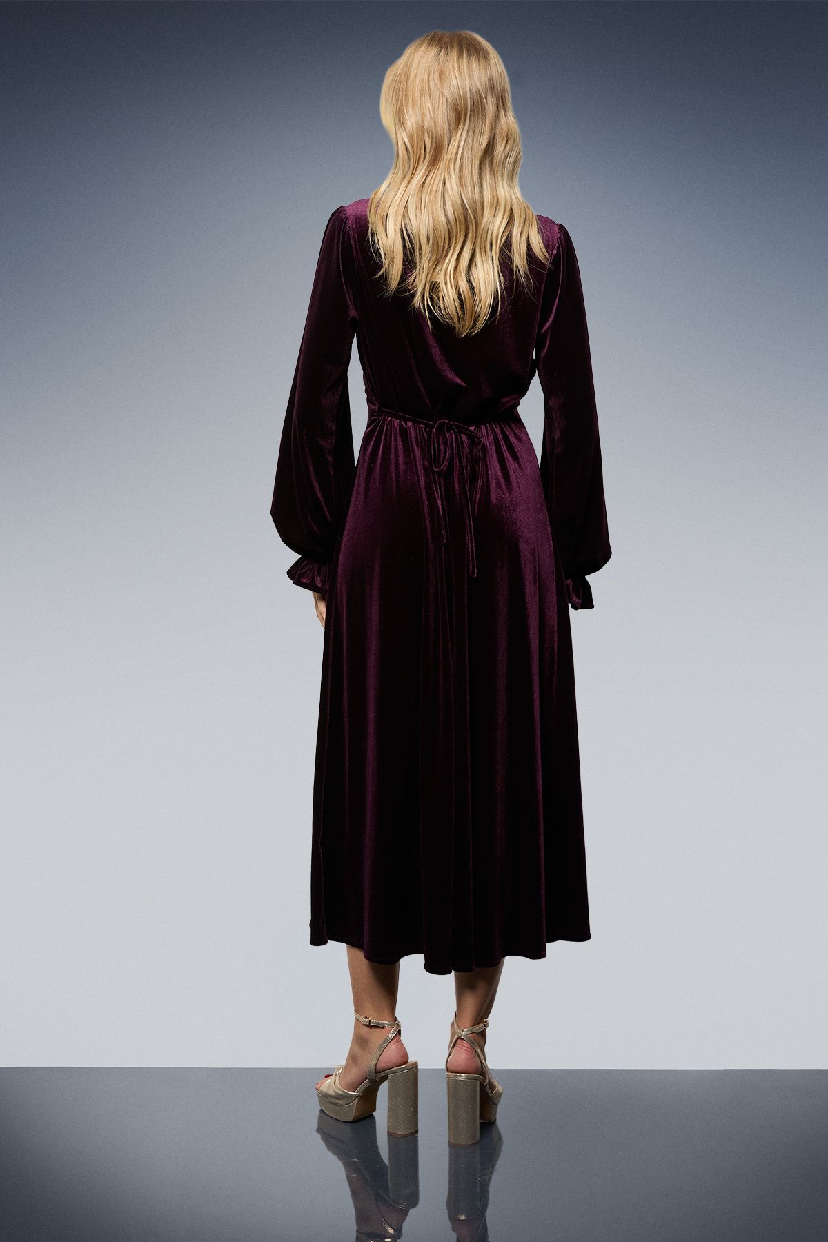 Oasis Velvet Lace Trim Button Through Midi Dress Berry image 3