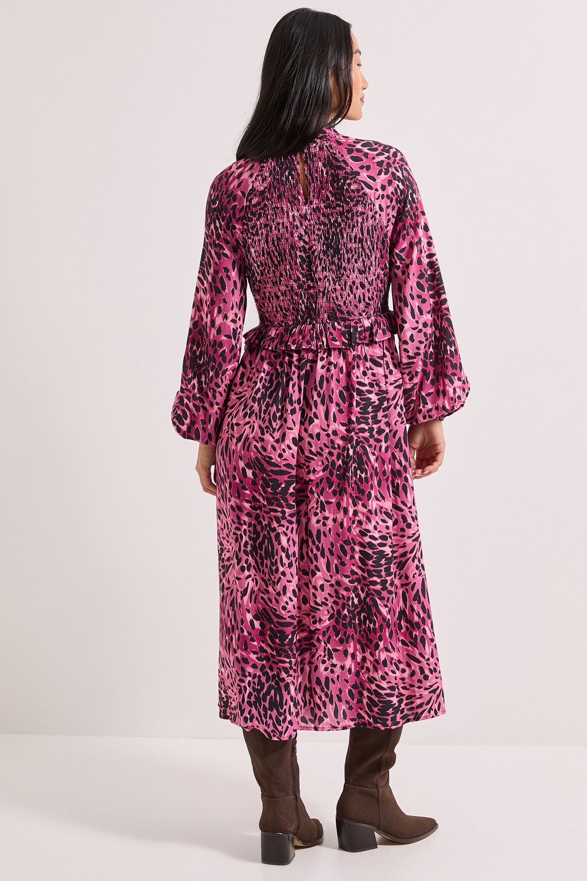Dorothy Perkins Animal Print Petite Shirred Bodice Frill Detail Midi Dress Animal image 3