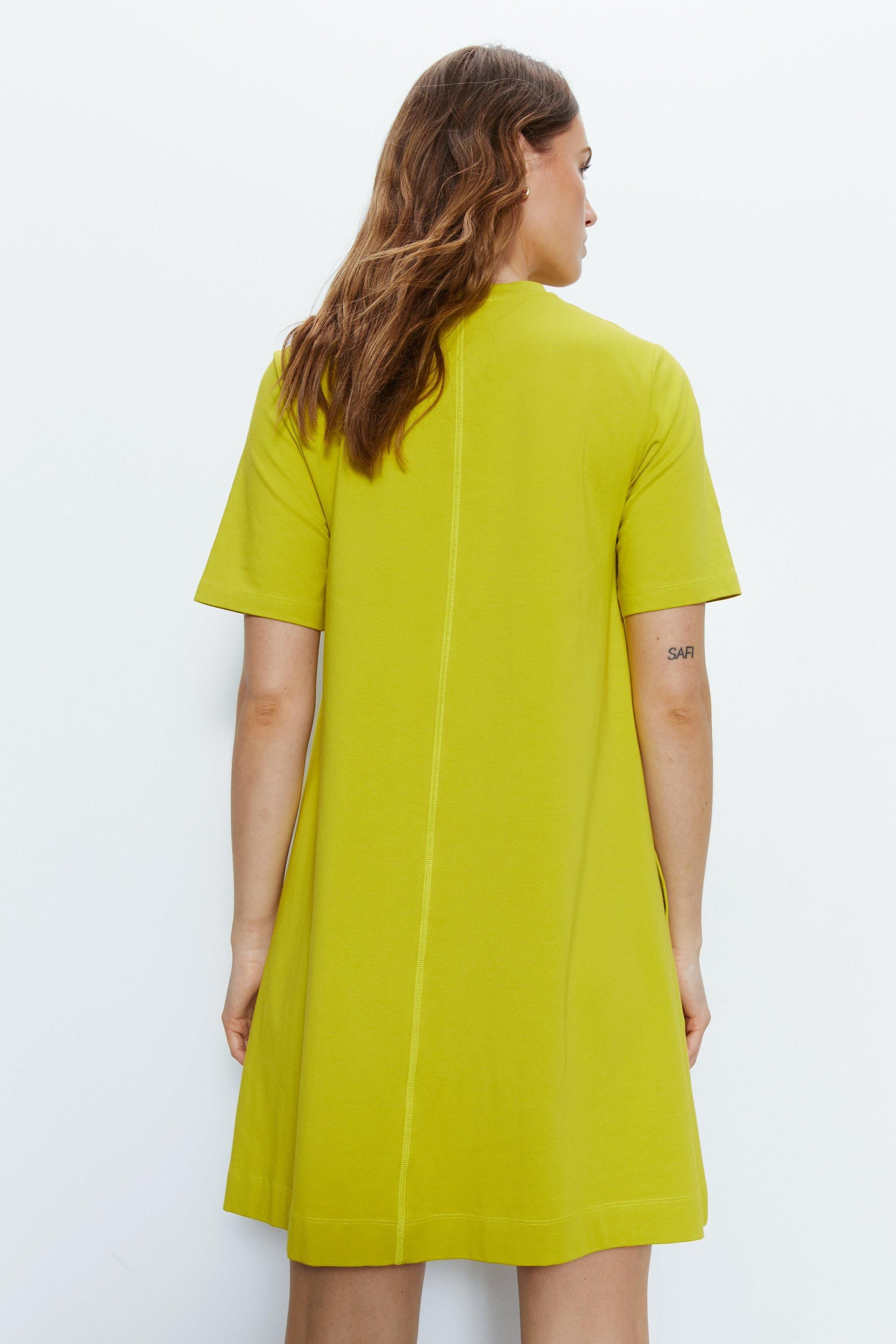 Warehouse Clean Cotton Trapeze Mini Dress Lime image 4