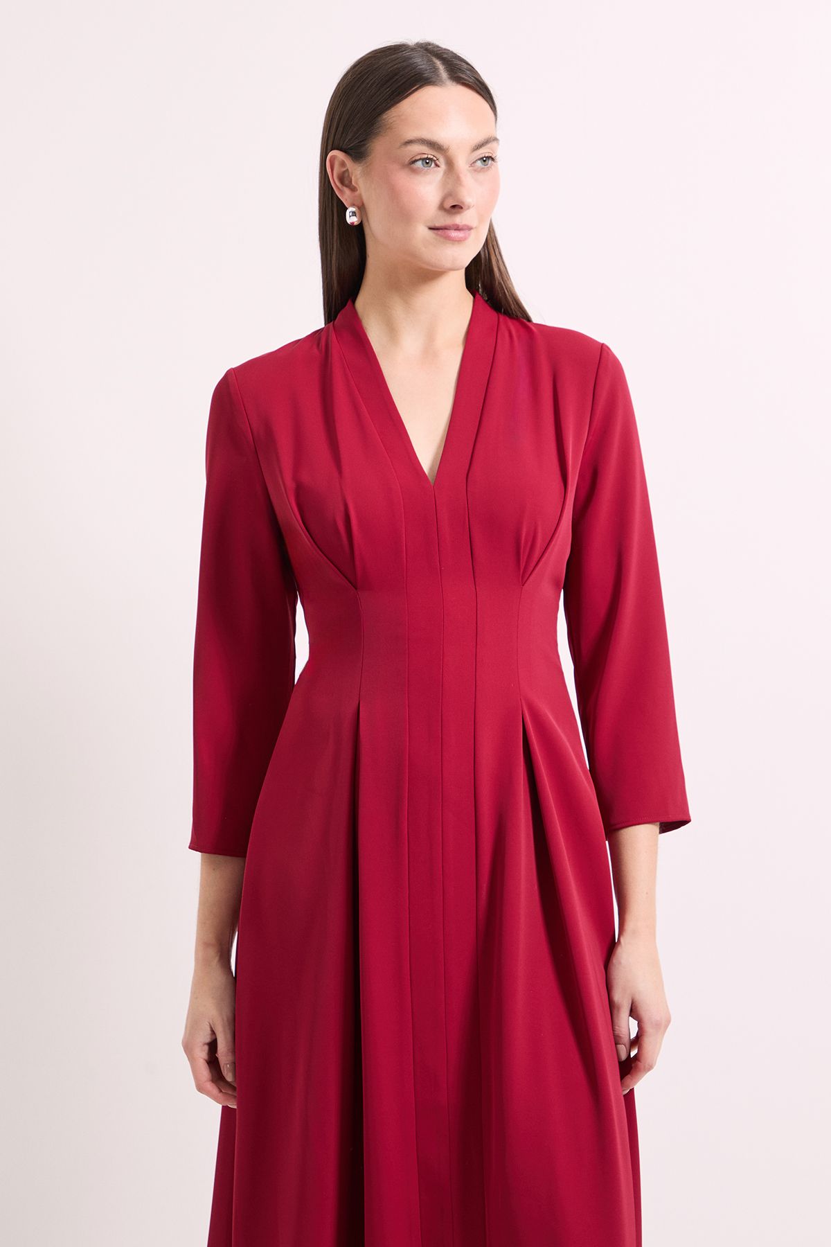 Principles Panel And Pleat Detail Crepe Midi Dress Berry image 2