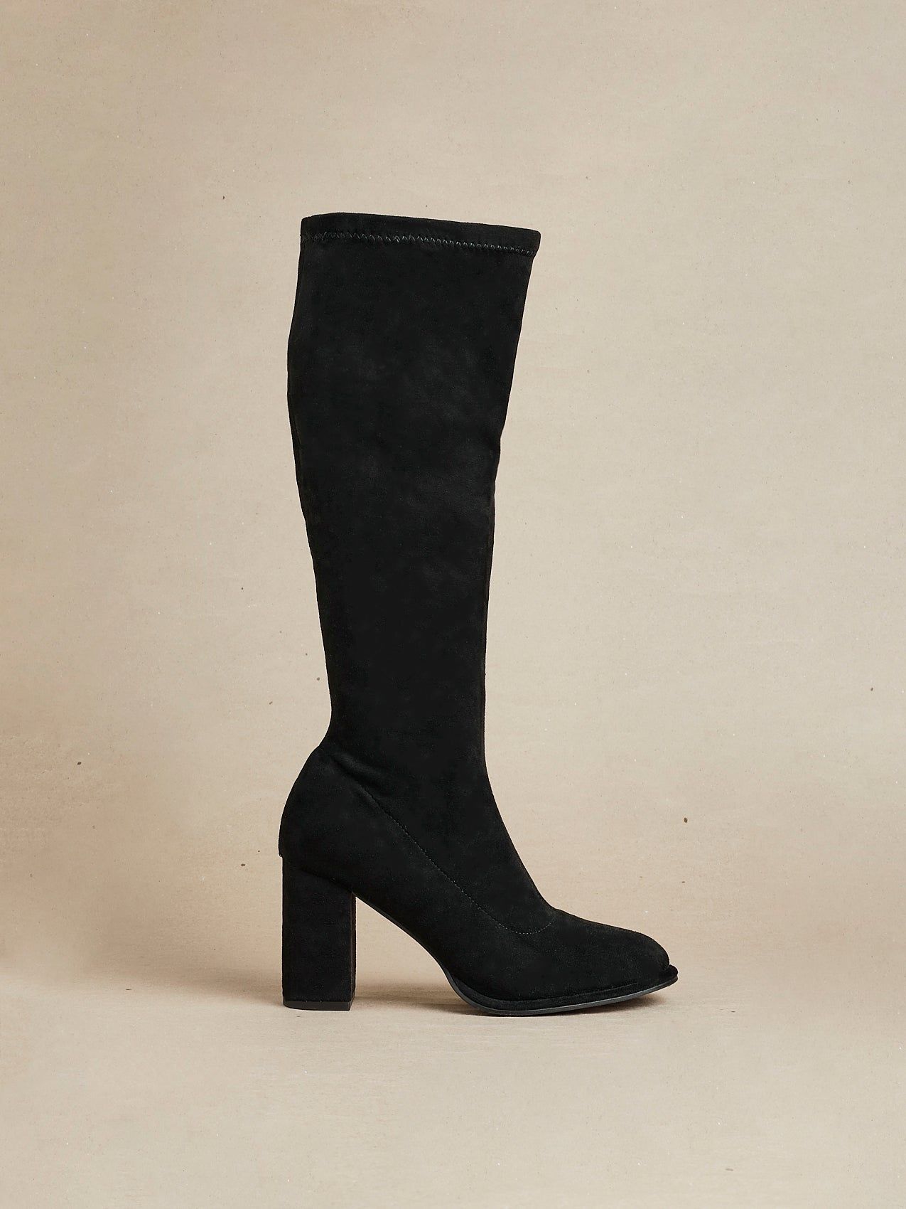 Linzi Kylie Black Stretch Suede Long Block Heeled Boot image 2