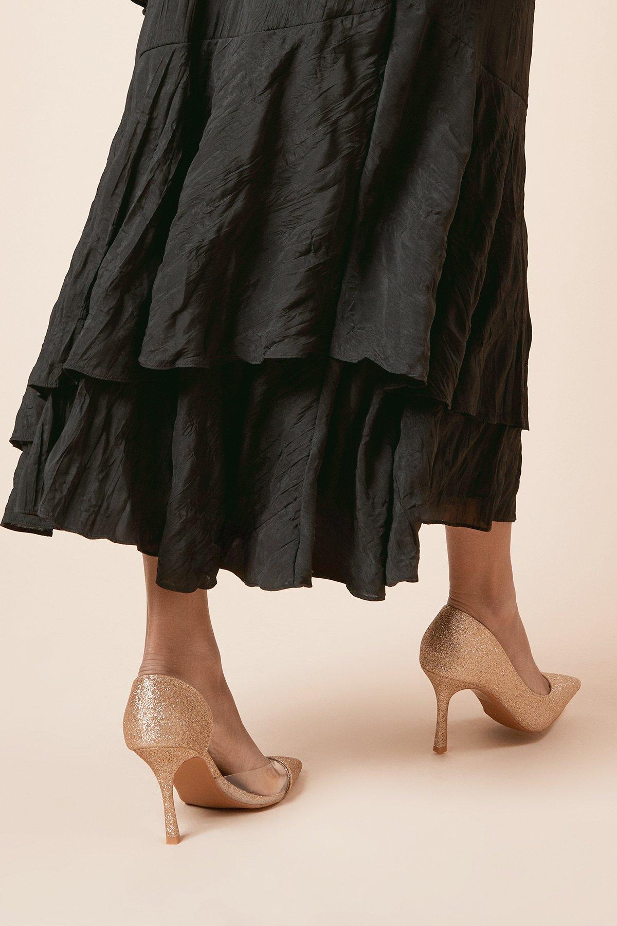 Dorothy Perkins Evronia Glitter Stiletto Heel Court Shoes Gold image 4