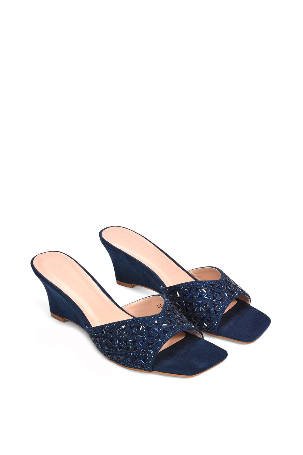 XY London 'Georgia' Wedge Heel Diamante Square Peep Toe Heeled Mule Sandals image 5