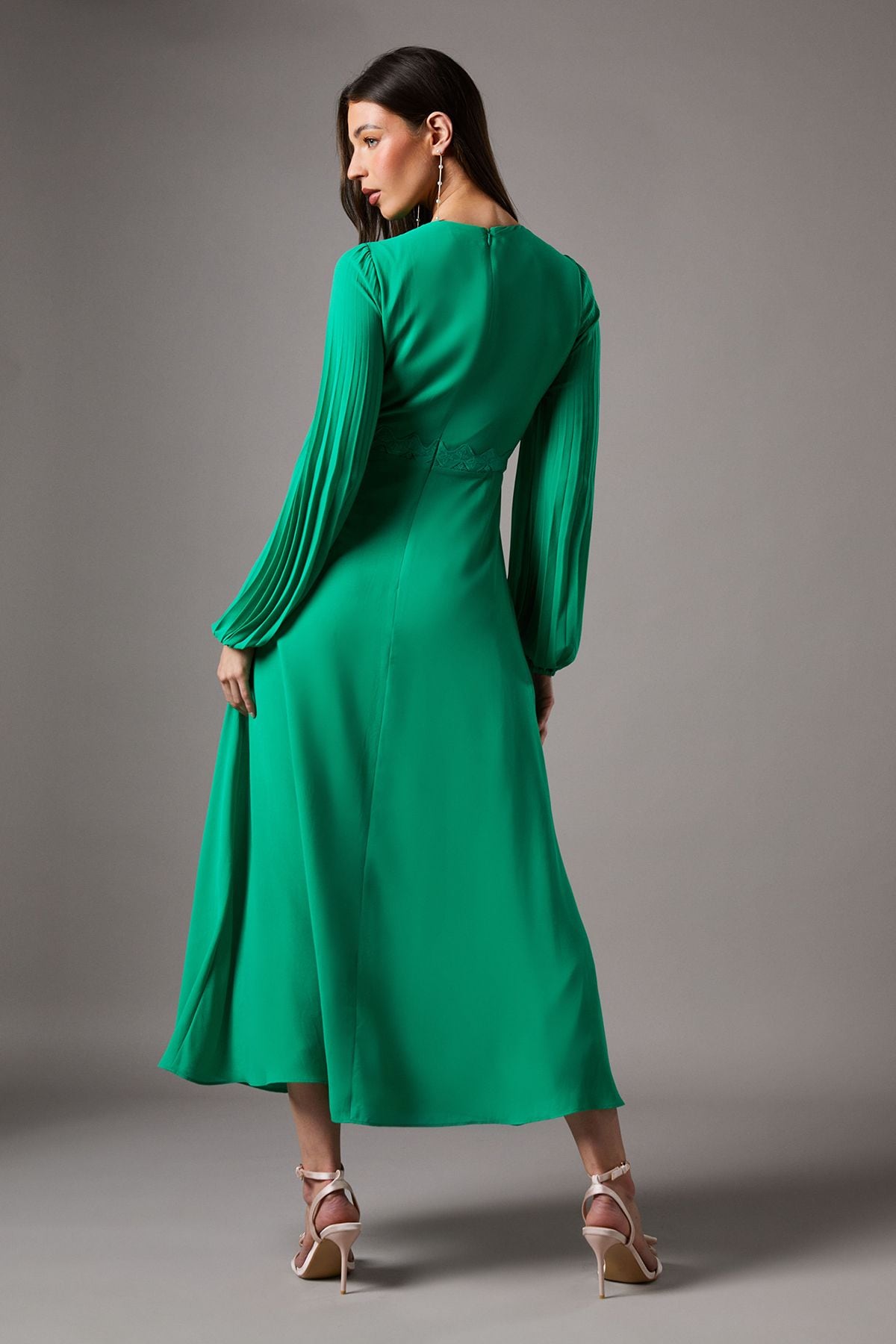 Coast Pleat Detail Lace Trim Maxi Dress Green image 3