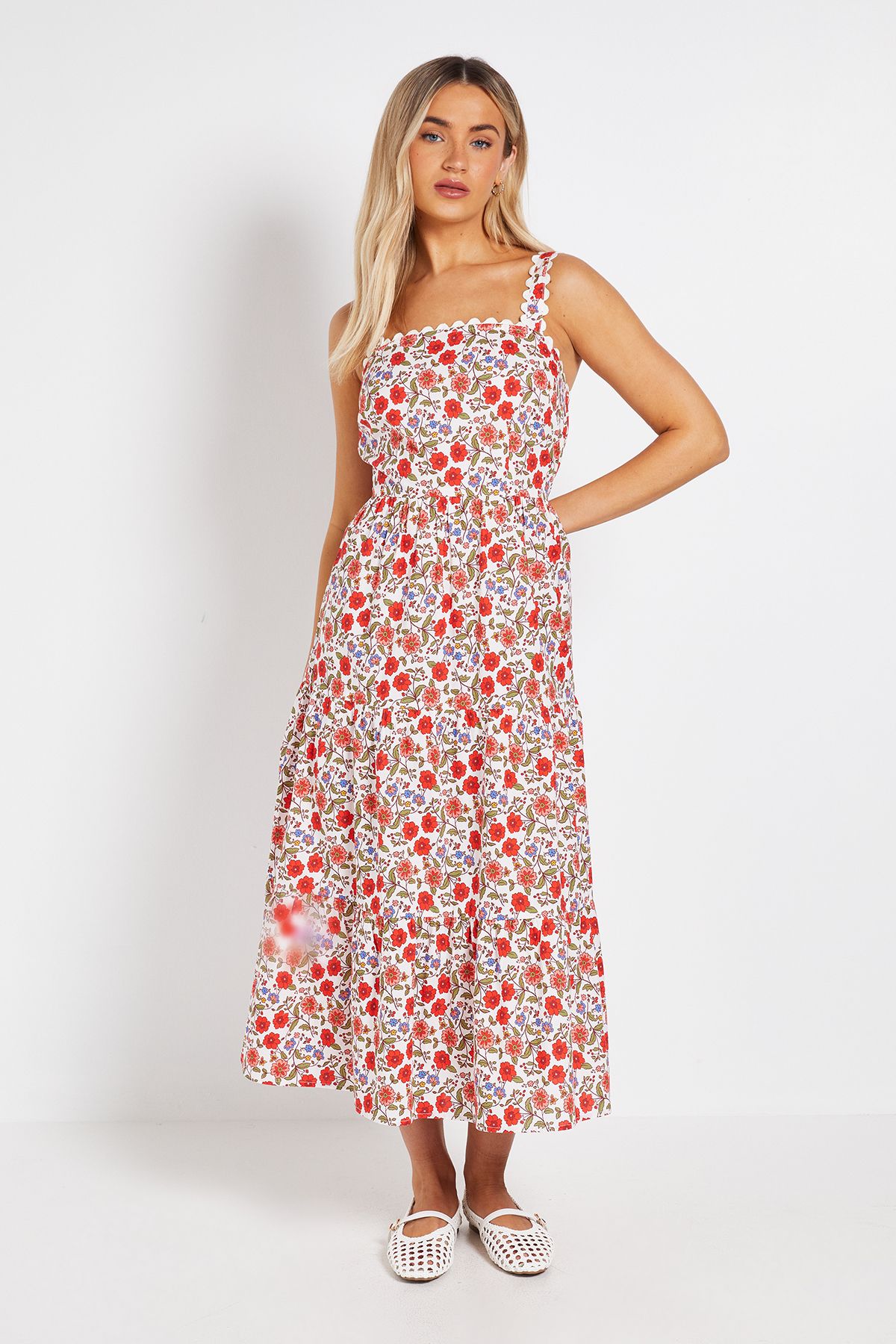 Dorothy Perkins Ric Rac Trim Printed Poplin Midi Dress Floral
