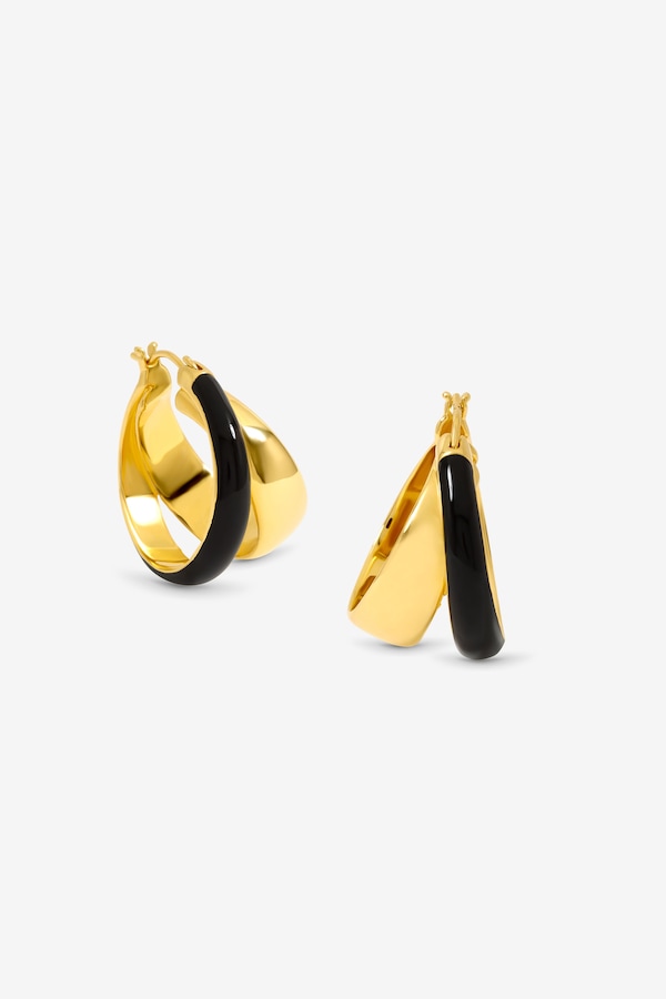 Jon Richard Gold Polished And Jet Enamel Double Hoop Earrings
