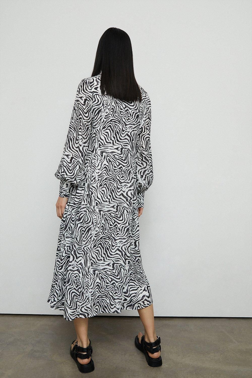 Warehouse Animal Print Midi Shirt Dress Mono image 3