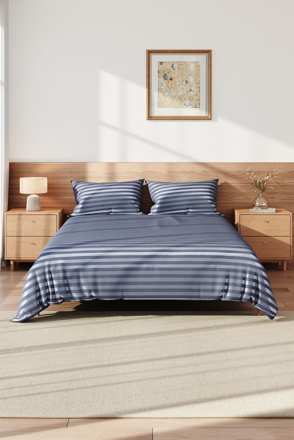 Living and Home Grey Striped Satin Accent Single Duvet Cover Set – 135x200cm Duvet & 50x75cm Pillowcase image 2