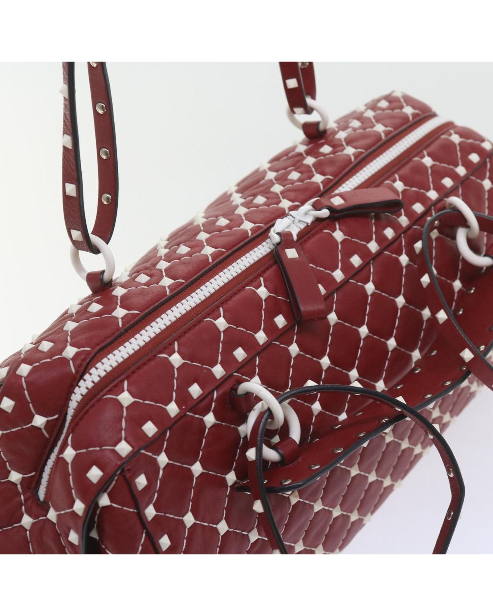 Valentino Preloved Rockstud Small Quilted Bowling Bag Wo - Red Shoulder Bags image 7
